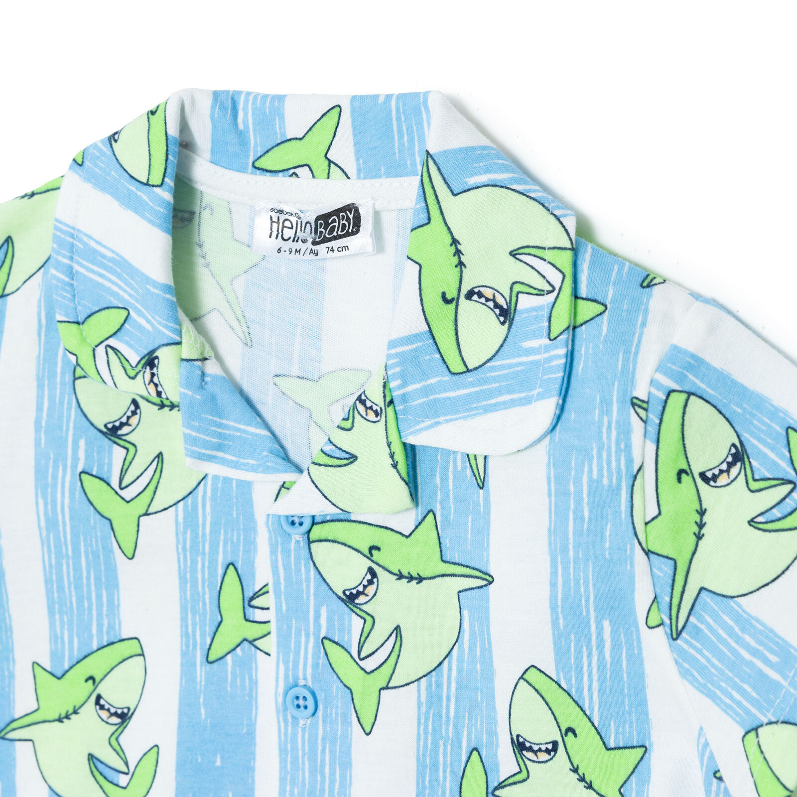 Erkek Bebek Kısa Kol Pijama Takımı Gömlek Yaka Kısa Kol Reçme Paça