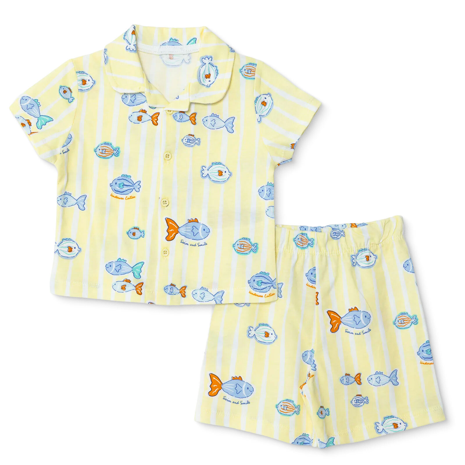 Erkek Bebek Kısa Kol Pijama Takımı Gömlek Yaka Kısa Kol Reçme Paça