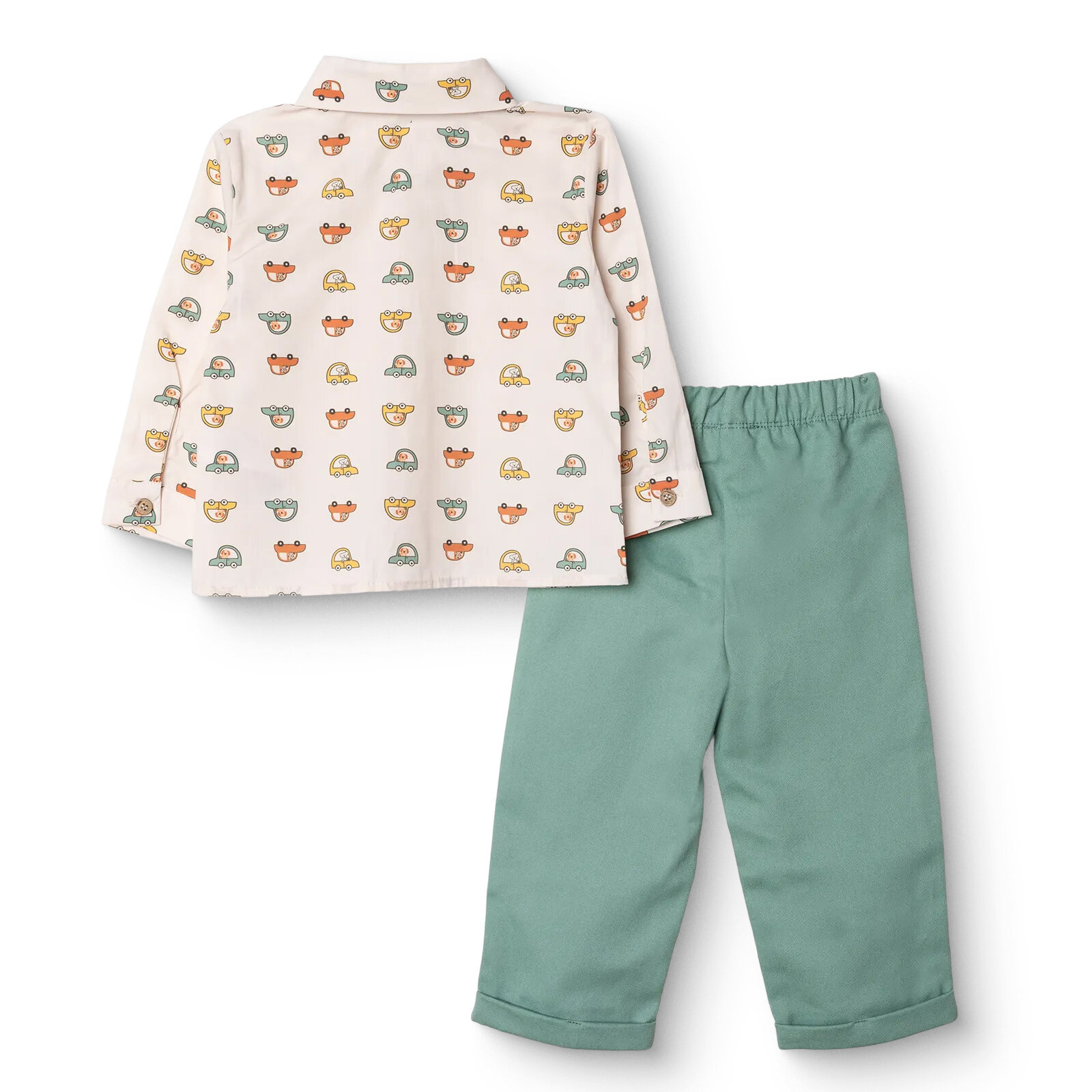 Erkek Bebek Little Car Gömlek-Pantolon Poplin Gömlek Yaka Uzun Kol Duble Paça
