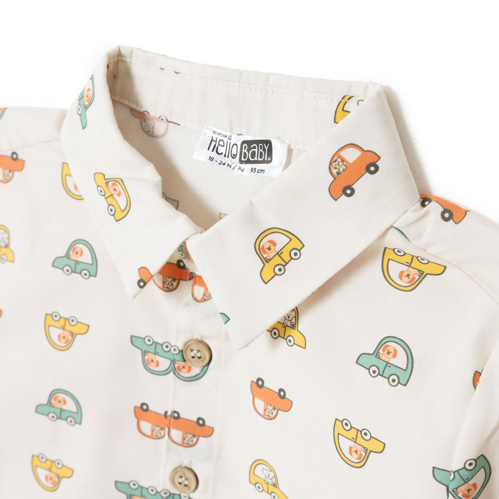 Erkek Bebek Little Car Gömlek-Pantolon Poplin Gömlek Yaka Uzun Kol Duble Paça