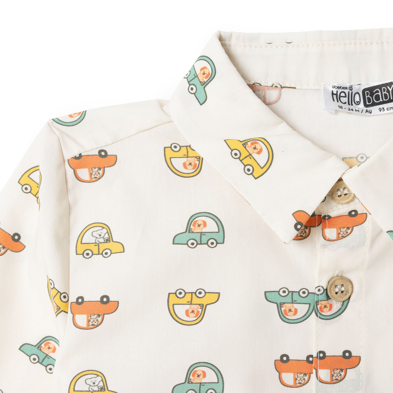 Erkek Bebek Little Car Gömlek-Pantolon Poplin Gömlek Yaka Uzun Kol Duble Paça