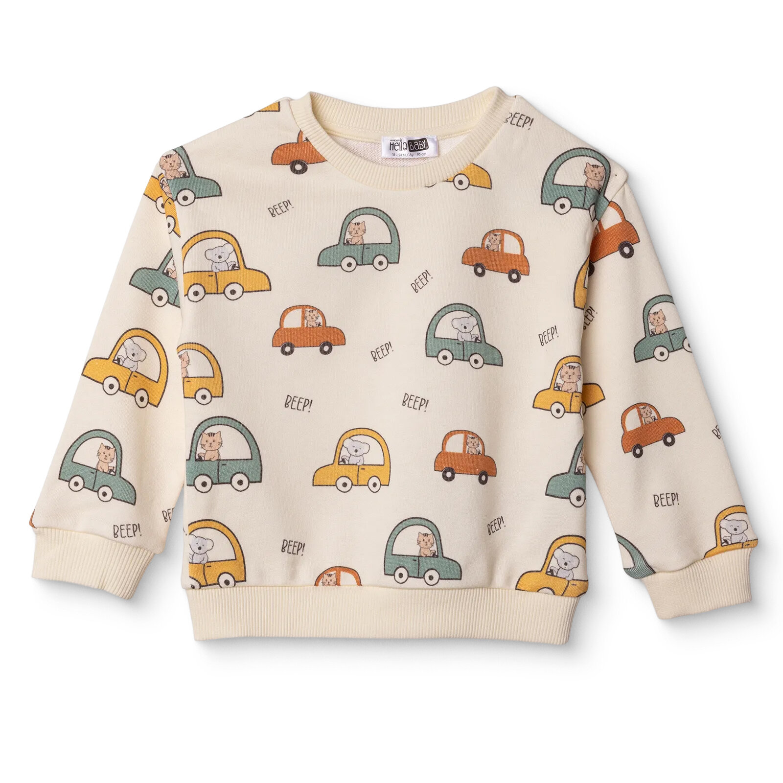 Erkek Bebek Little Car Sweatshirt Üç İplik Bisiklet Yaka Uzun Kol