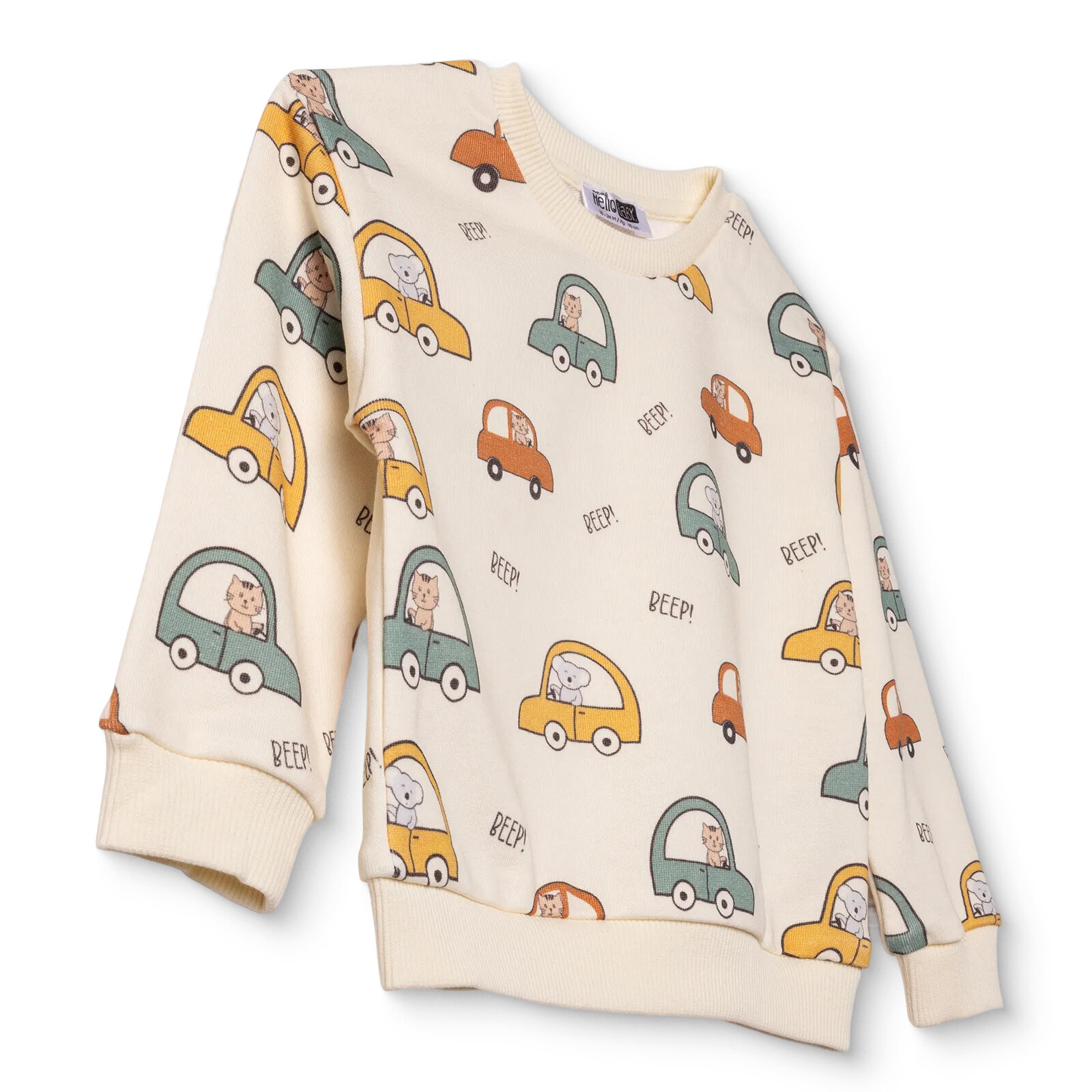 Erkek Bebek Little Car Sweatshirt Üç İplik Bisiklet Yaka Uzun Kol