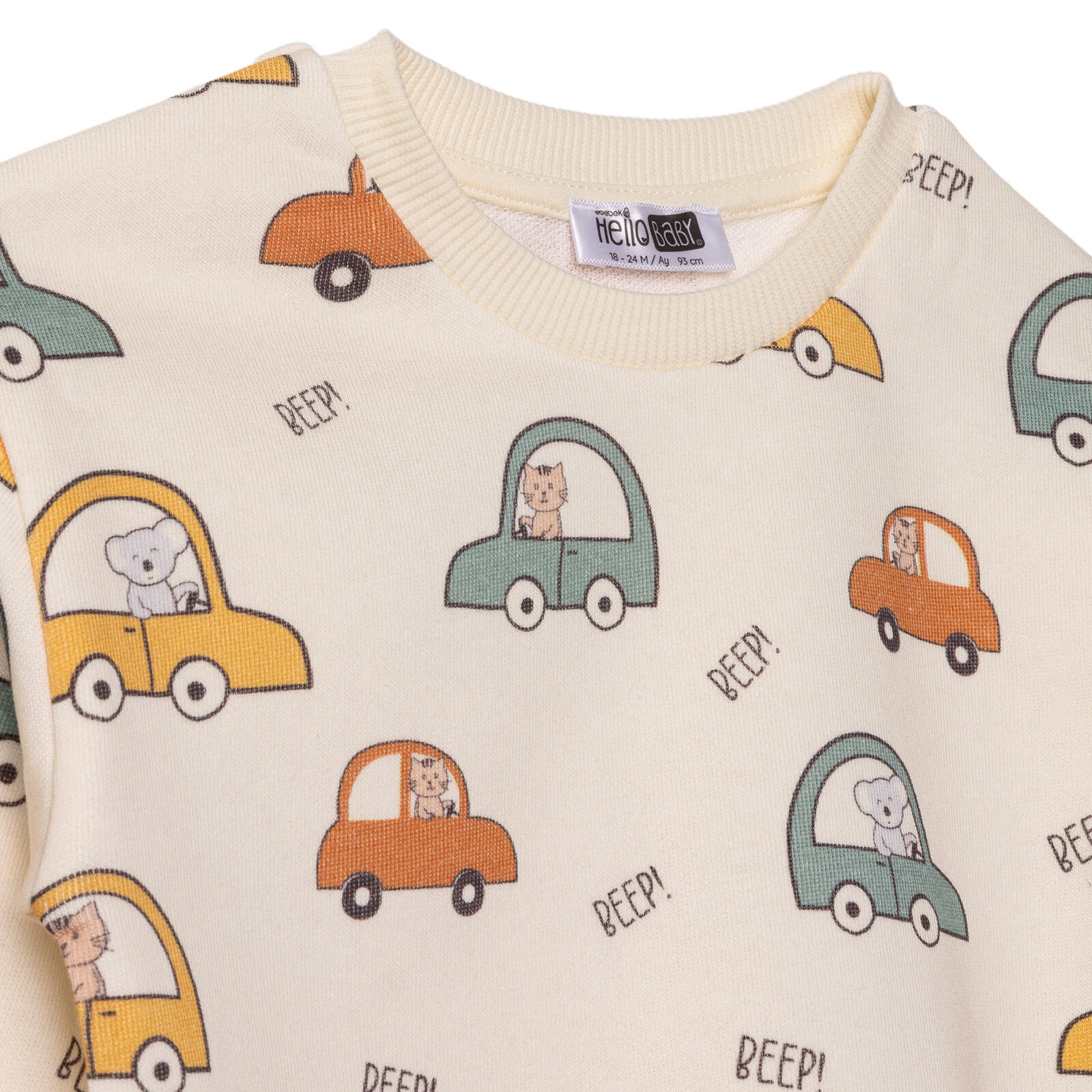 Erkek Bebek Little Car Sweatshirt Üç İplik Bisiklet Yaka Uzun Kol