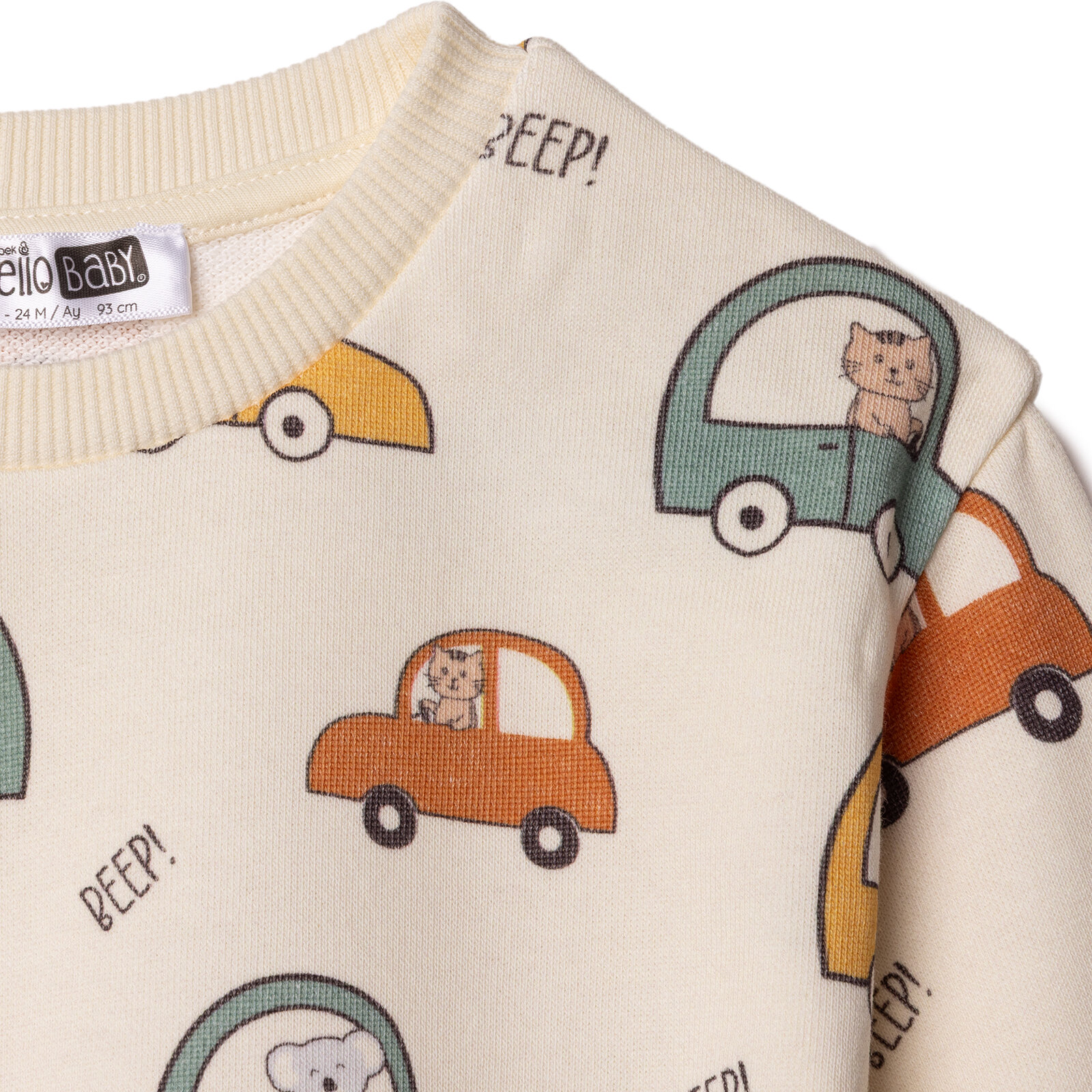 Erkek Bebek Little Car Sweatshirt Üç İplik Bisiklet Yaka Uzun Kol