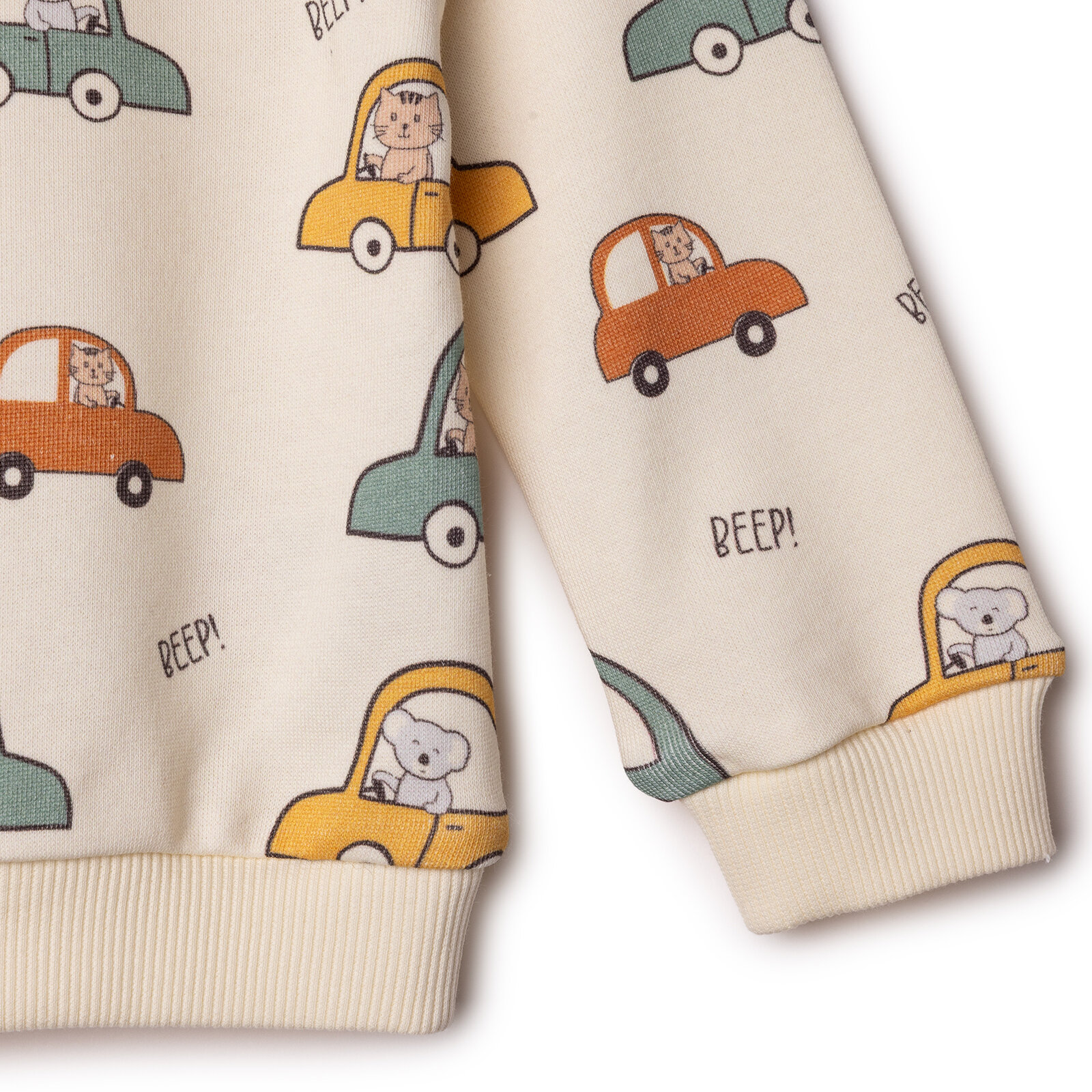 Erkek Bebek Little Car Sweatshirt Üç İplik Bisiklet Yaka Uzun Kol