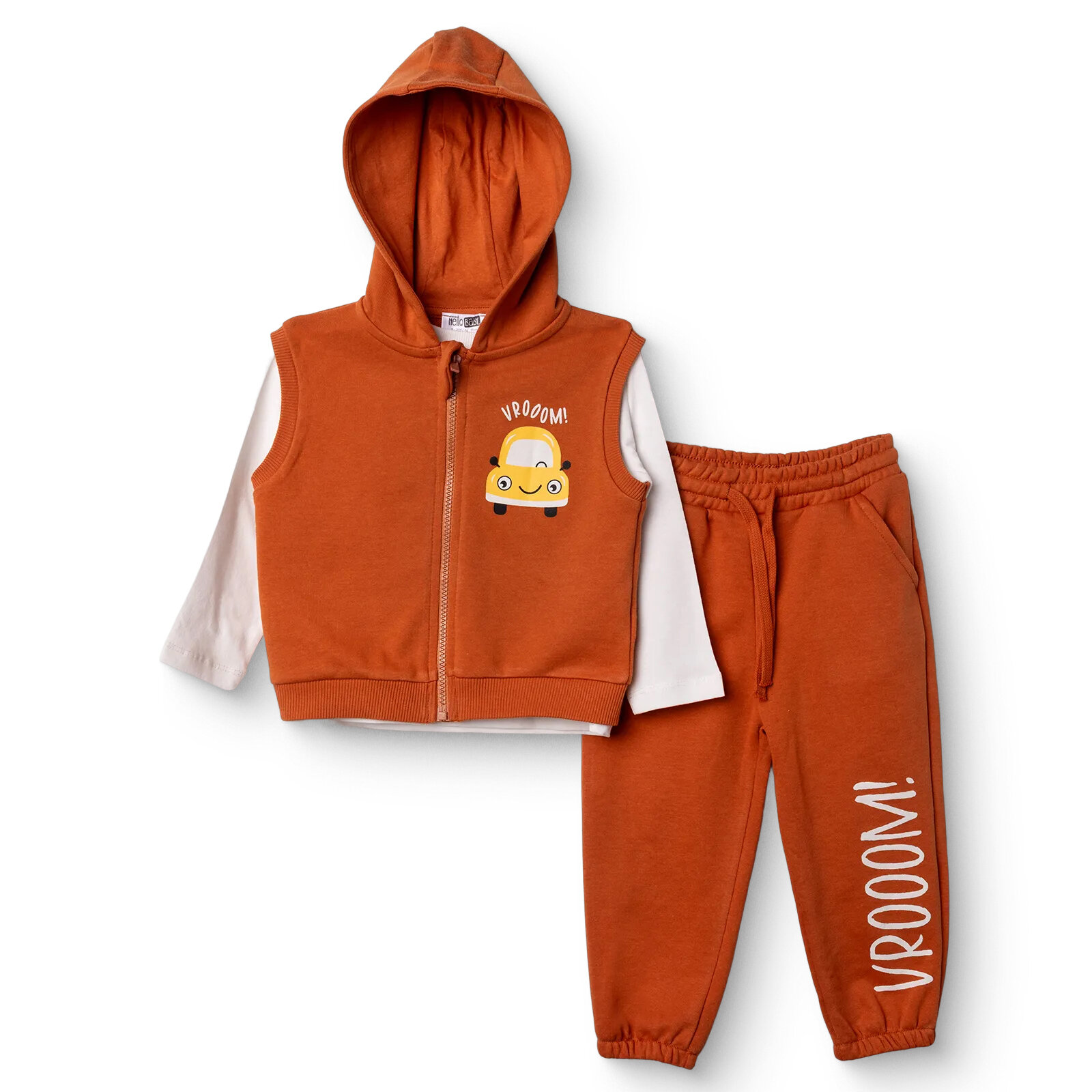 Erkek Bebek Little Car Sweatshirt-Yelek-Alt Üç İplik Bisiklet Yaka Kısa Kol Lastikli Paça