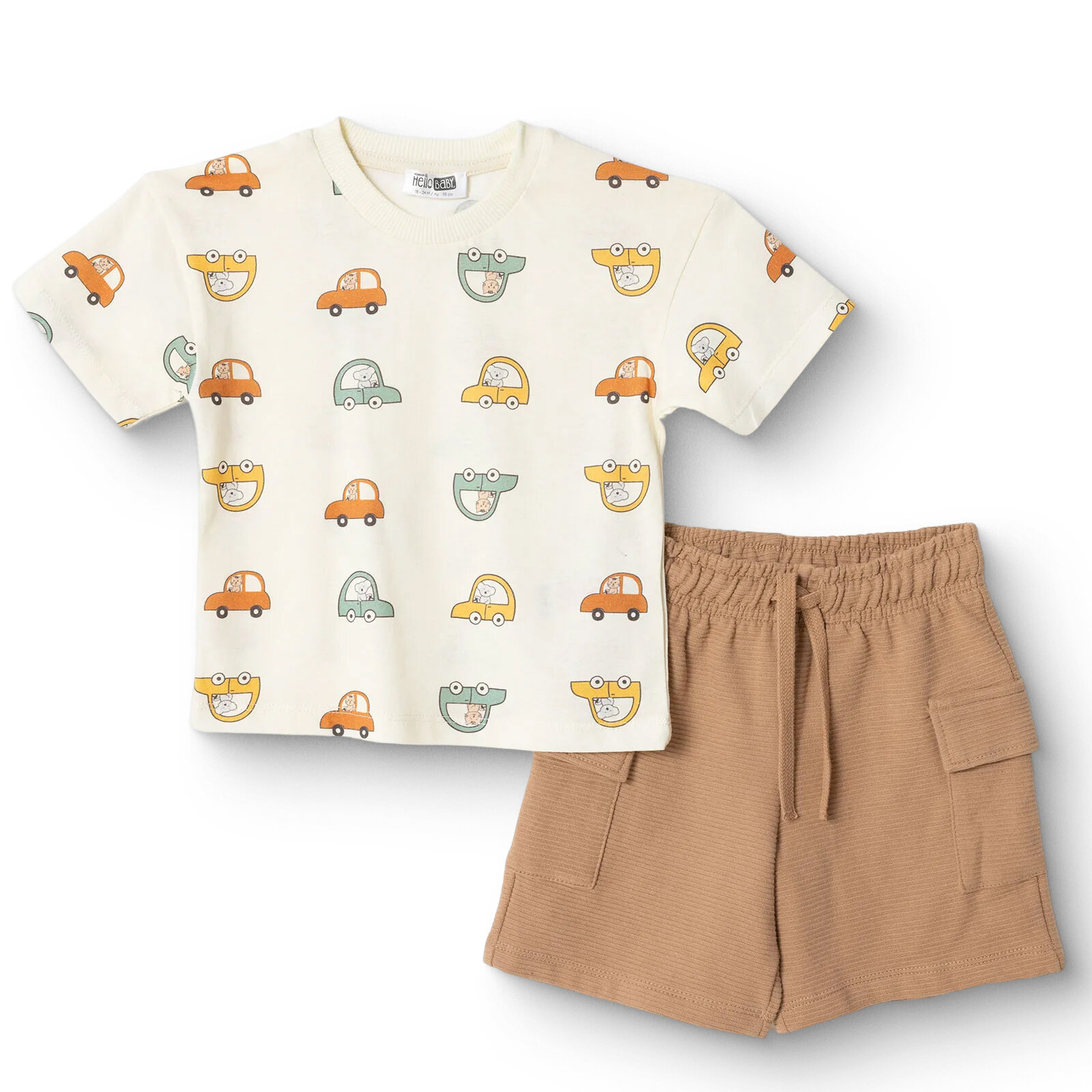 Erkek Bebek Tshirt-Şort Little Car Süprem Bisiklet Yaka Kısa Kol Patiksiz Paça