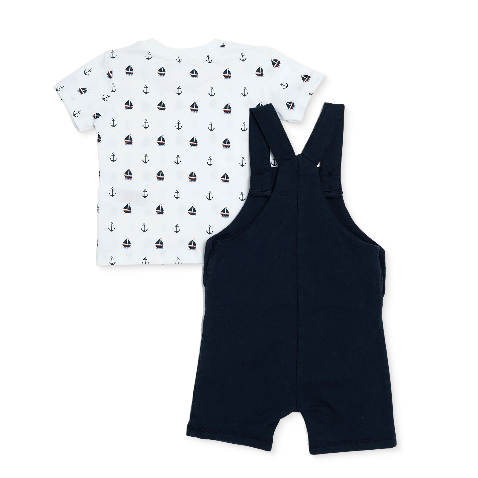 Erkek Bebek Little Sailor Salopet-Tshirt Bisiklet Yaka Kısa Kol Reçme Paça