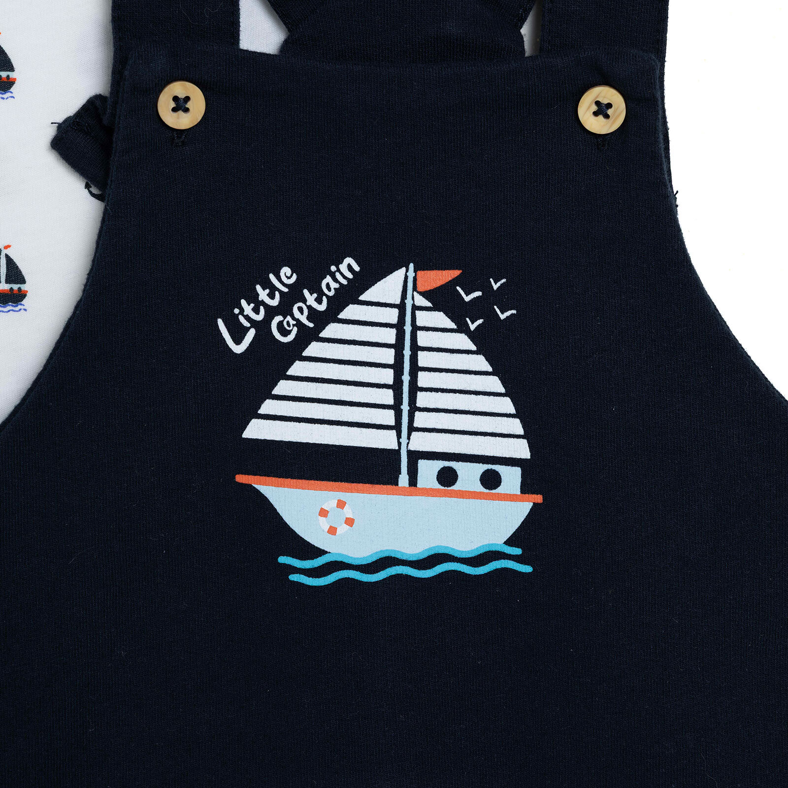 Erkek Bebek Little Sailor Salopet-Tshirt Bisiklet Yaka Kısa Kol Reçme Paça