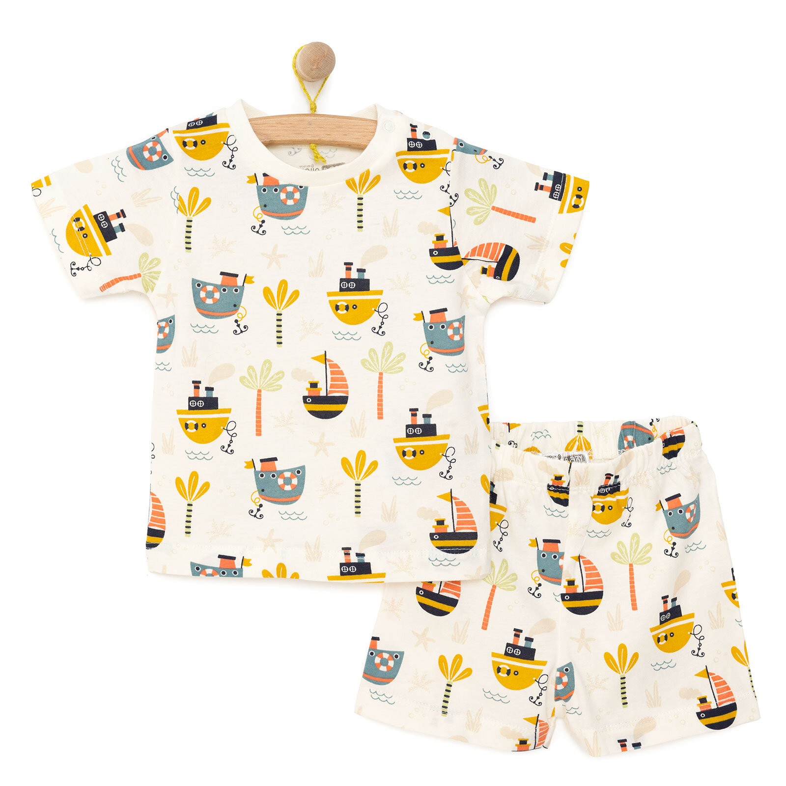 Erkek Bebek Pijama Takım Çıtçıtlı Bisiklet Yaka Kısa Kol