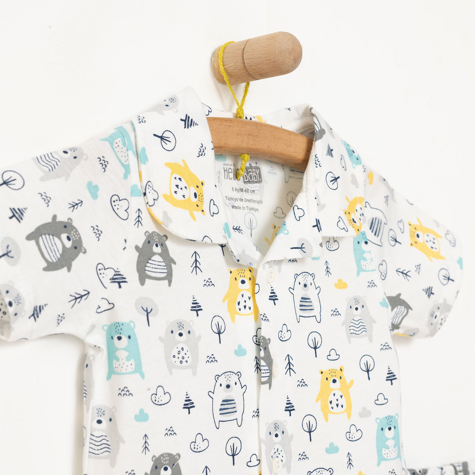 Erkek Bebek Pijama Takım Düğmeli Kapüşonlu Yaka Kısa Kol