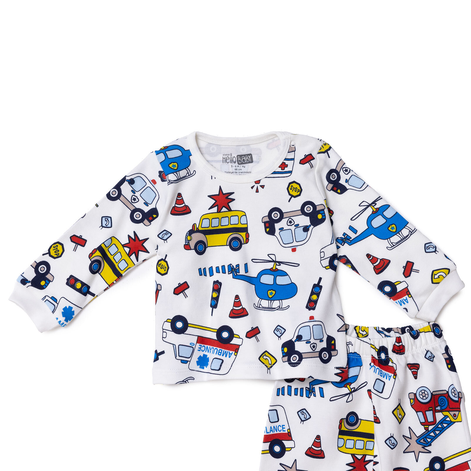 Erkek Bebek Pijama Takımı Çıtçıtlı Bisiklet Yaka Uzun Kol Reçme Paça