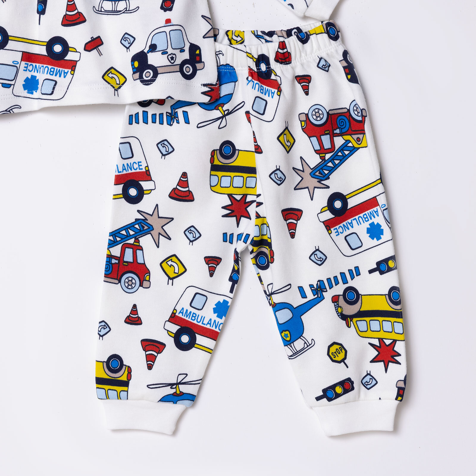 Erkek Bebek Pijama Takımı Çıtçıtlı Bisiklet Yaka Uzun Kol Reçme Paça