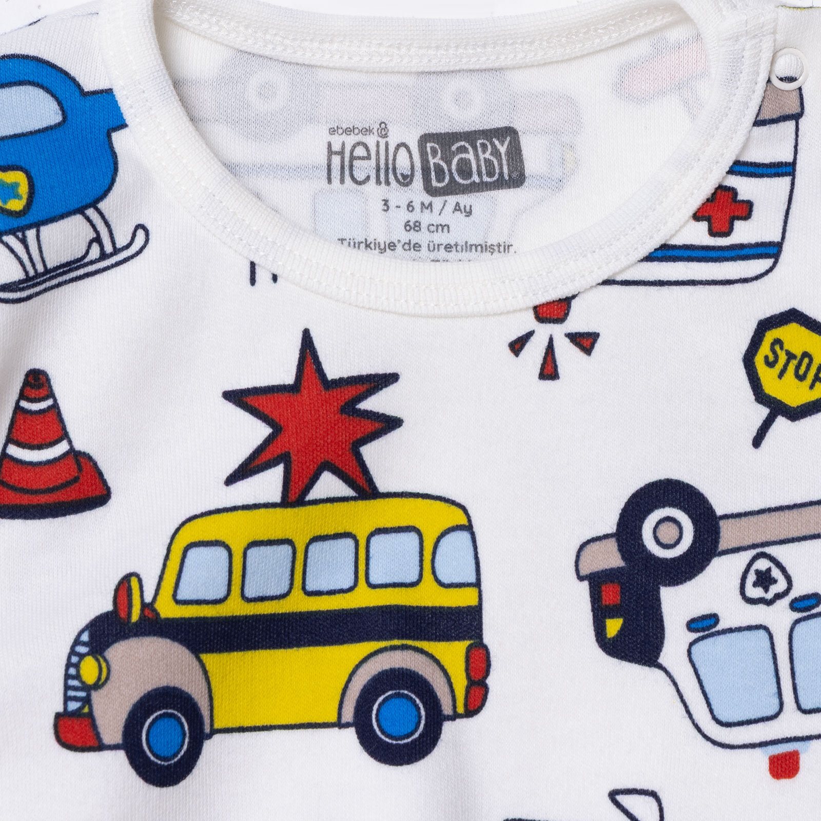 Erkek Bebek Pijama Takımı Çıtçıtlı Bisiklet Yaka Uzun Kol Reçme Paça