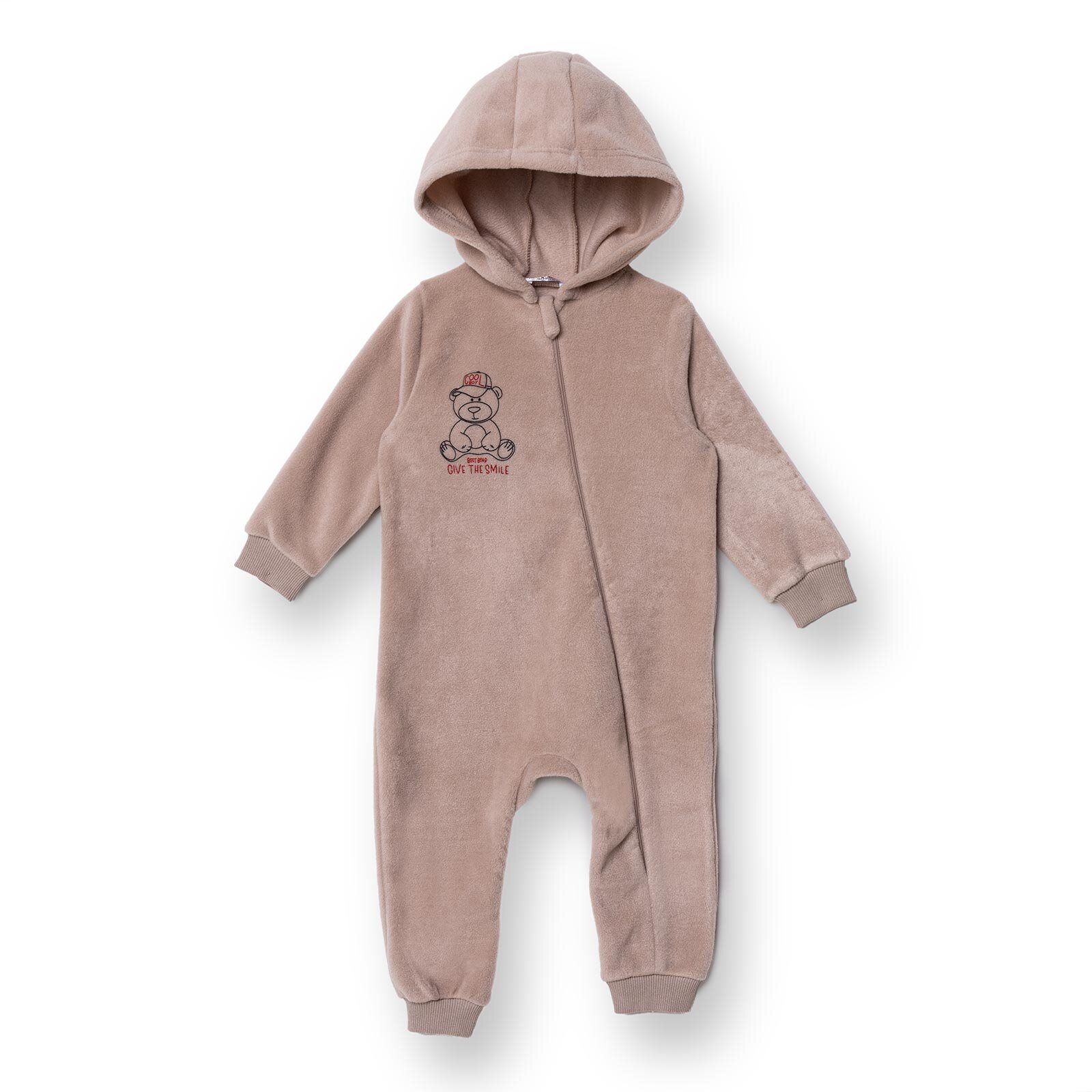 Erkek Bebek Polar Patiksiz Tulum Fermuarlı Uzun Kol Ribanalı Paça