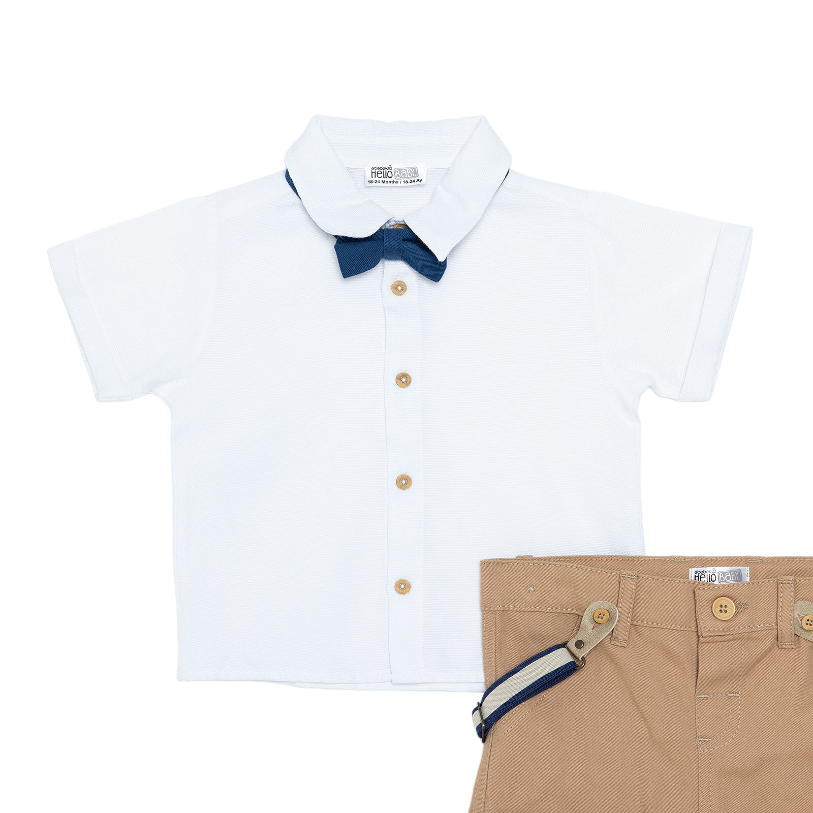 Erkek Bebek Smart Line Gömlek-Şort Gömlek Yaka Kısa Kol Duble Paça
