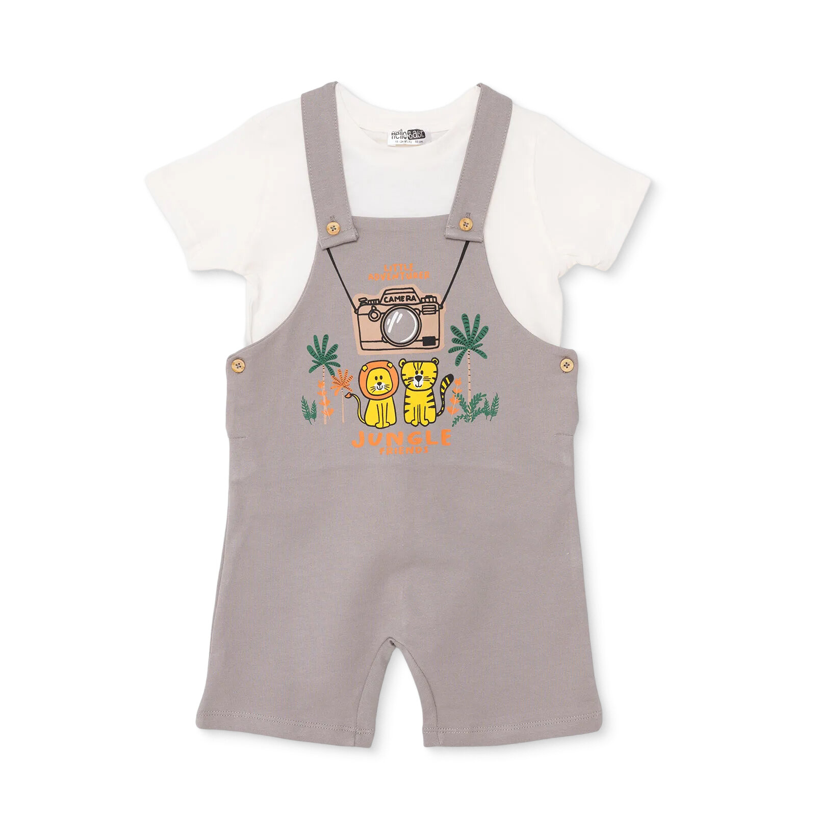 Erkek Bebek Şort Salopet-Tshirt İki İplik Bisiklet Yaka Kısa Kol Reçme Paça