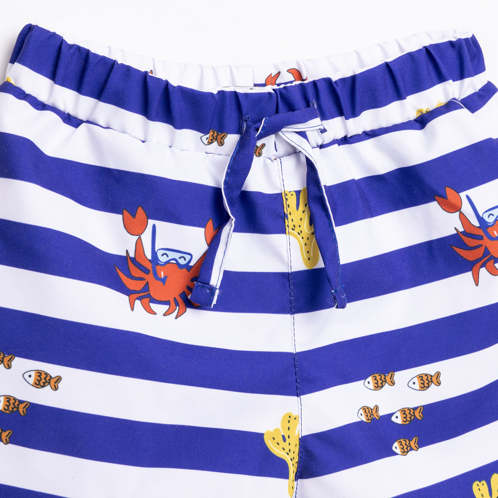 Erkek Bebek UV Koruma Şort Mayo Çizgili Yengeç Desen İpli Micro Kumaş