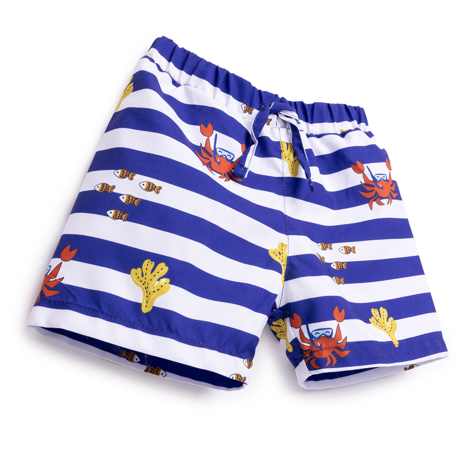 Erkek Bebek UV Koruma Şort Mayo Çizgili Yengeç Desen İpli Micro Kumaş