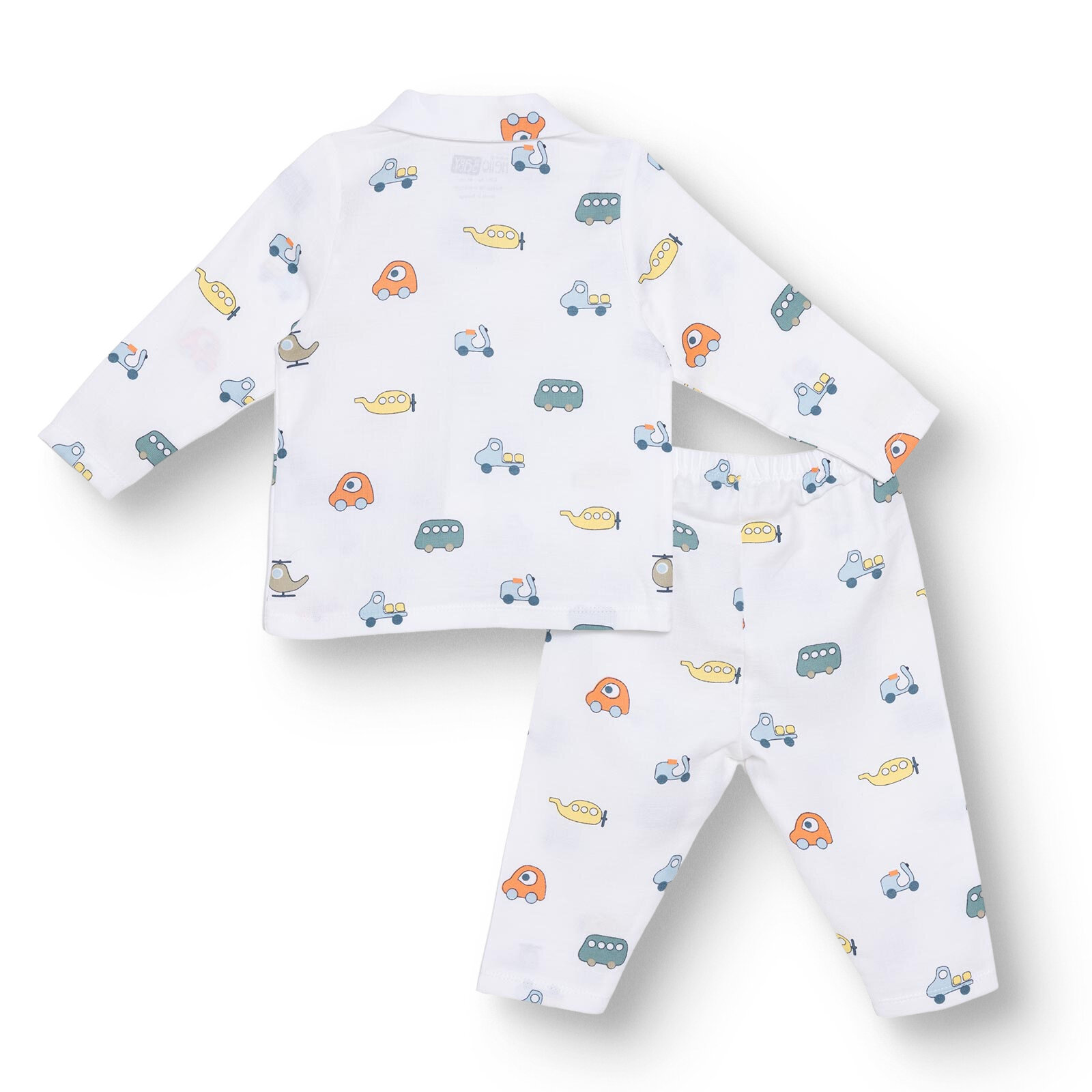 Erkek Bebek Uzun Kol Pijama Takımı Düğmeli Bebe Yaka Reçme Paça