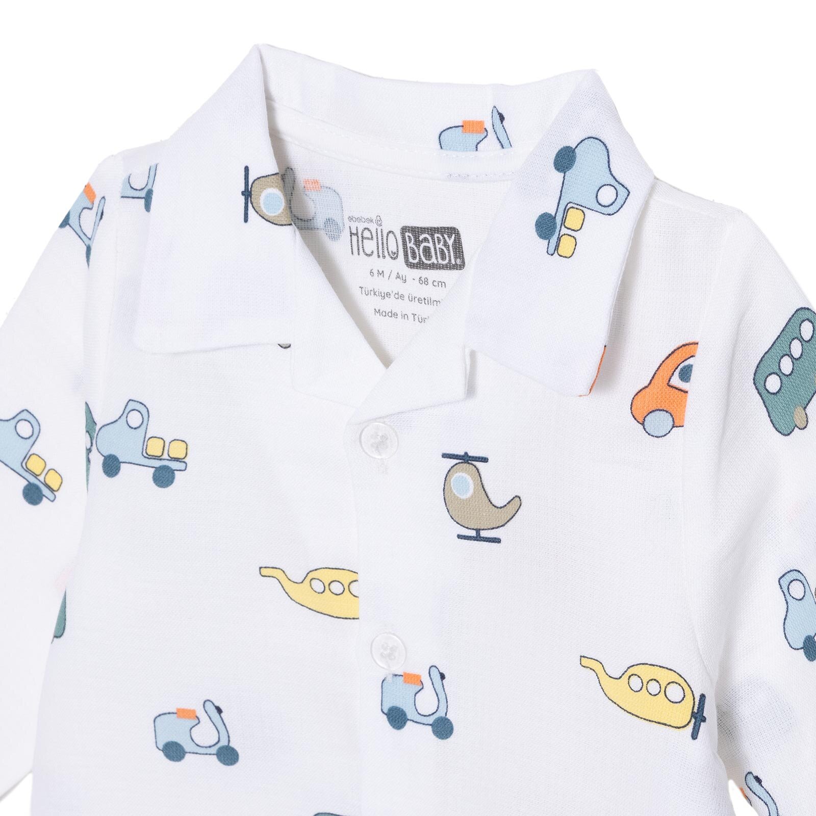 Erkek Bebek Uzun Kol Pijama Takımı Düğmeli Bebe Yaka Reçme Paça