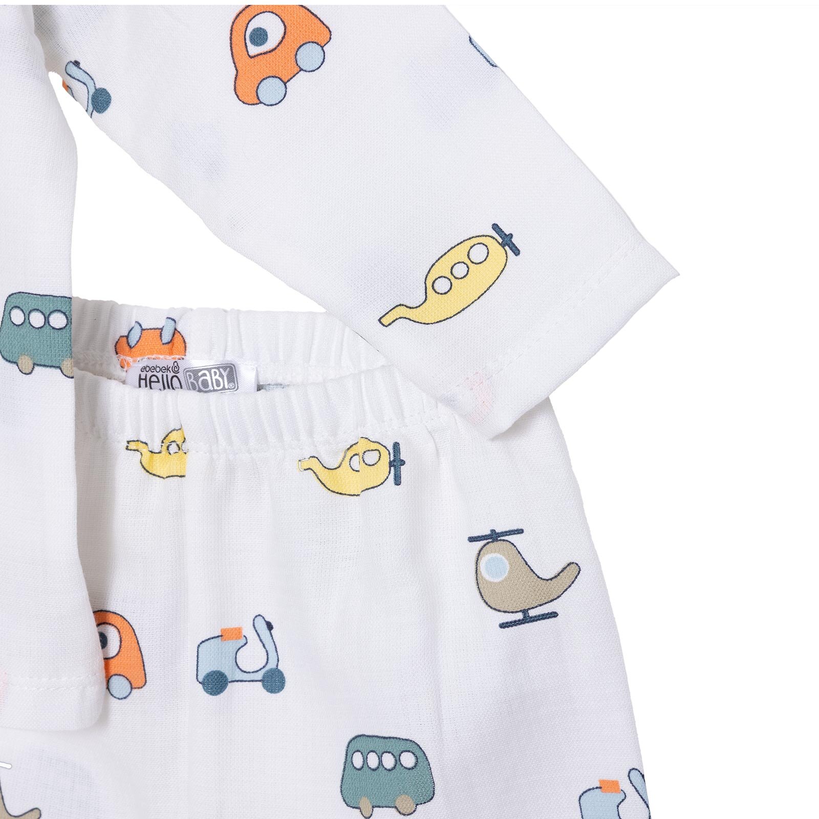 Erkek Bebek Uzun Kol Pijama Takımı Düğmeli Bebe Yaka Reçme Paça