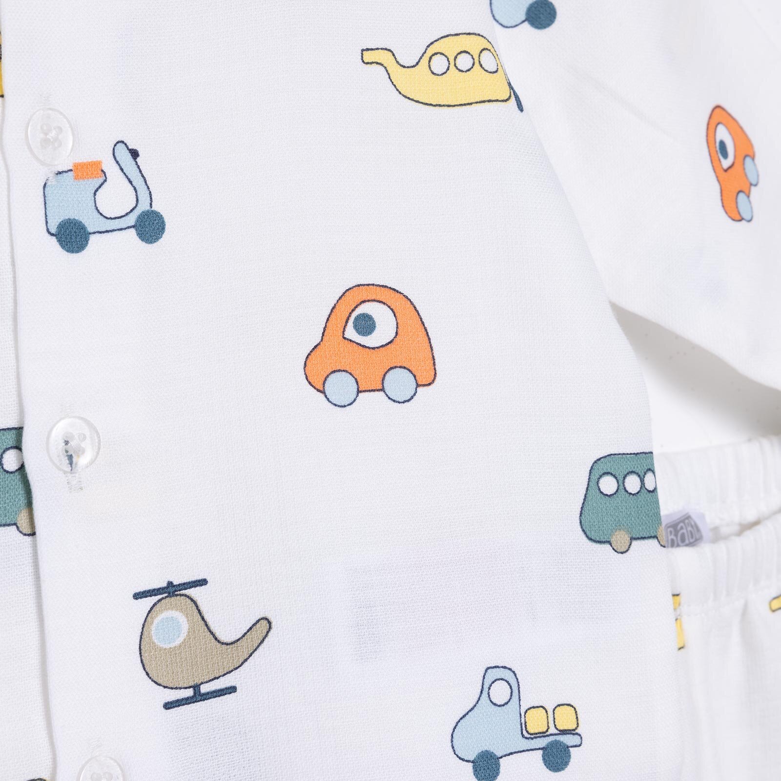 Erkek Bebek Uzun Kol Pijama Takımı Düğmeli Bebe Yaka Reçme Paça