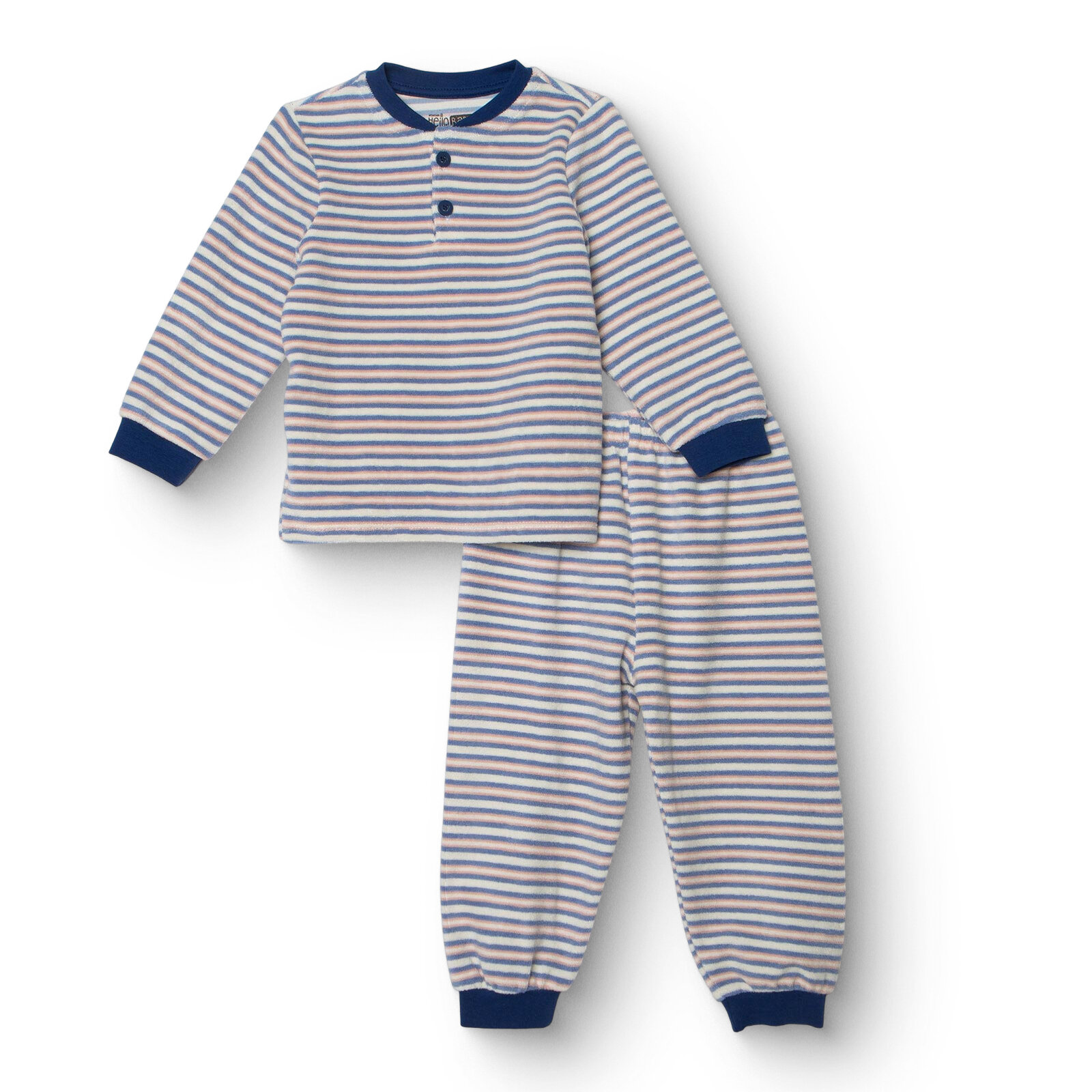 Erkek Bebek Uzun Kol Pijama Takımı Kadife Bisiklet Yaka Uzun Kol Ribanalı Paça