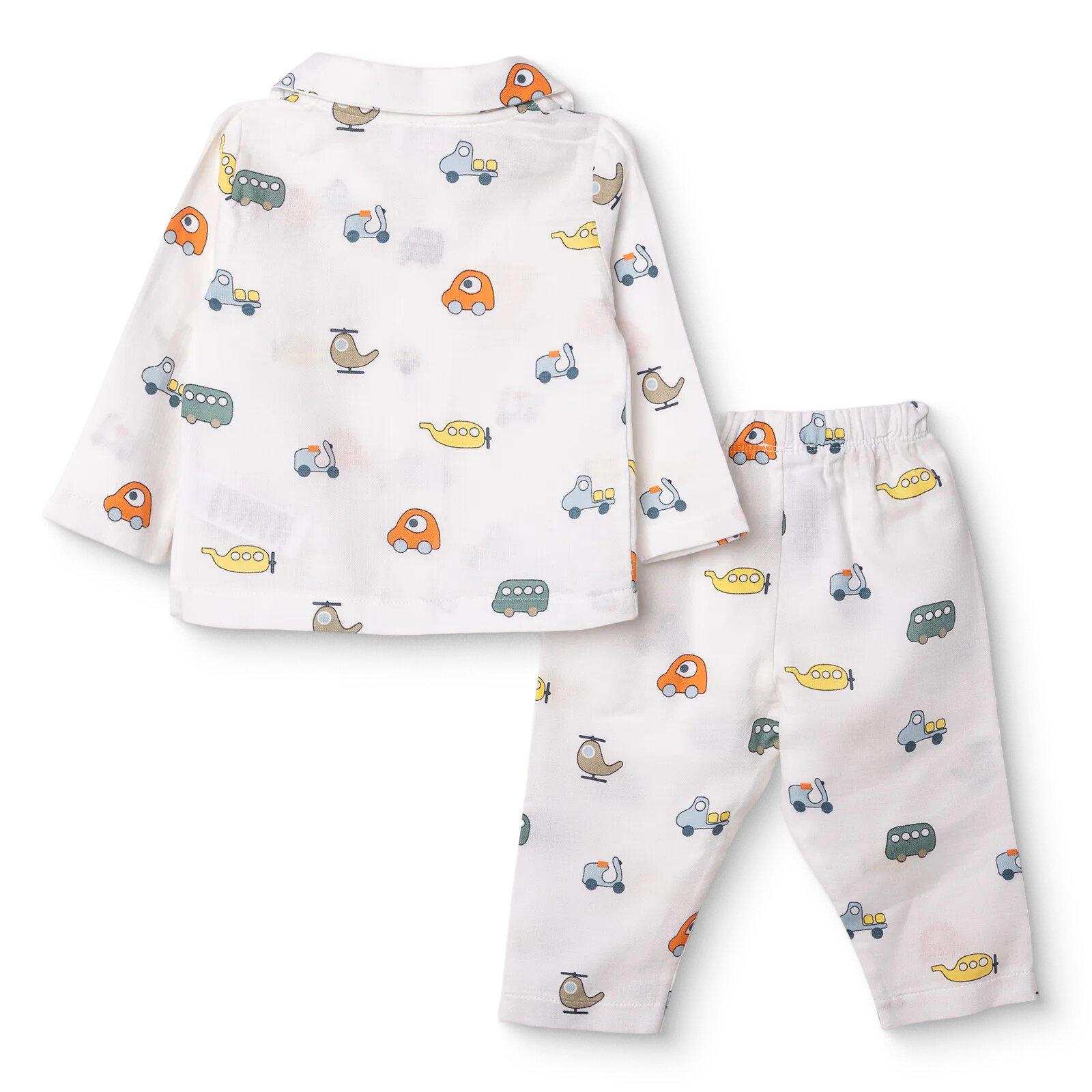 Erkek Bebek Uzun Kol Pijama Takımı Müslin Bebe Yaka Uzun Kol Reçme Paça