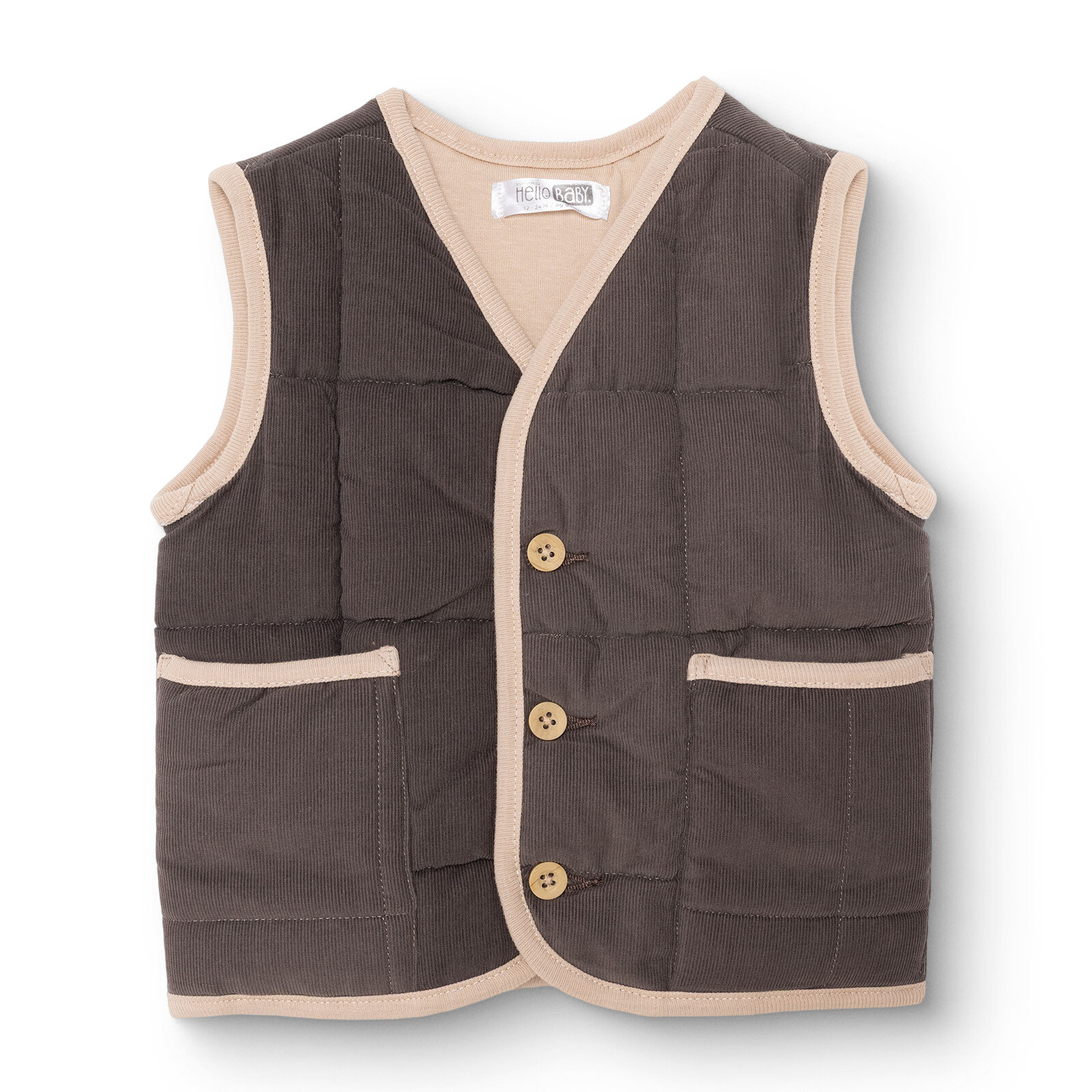 Erkek Bebek Woodland 1 Yelek Fitilli Kadife Dokuma V Yaka Atlet Kol