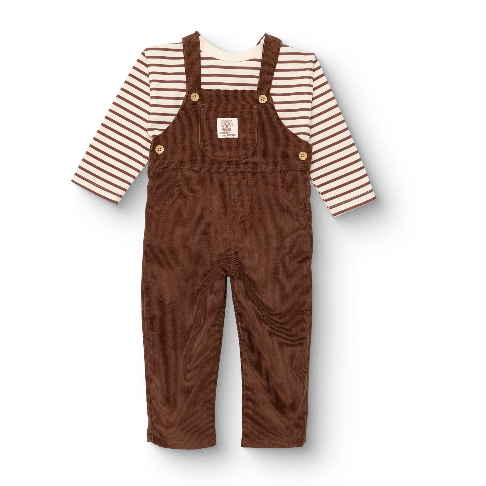 Erkek Bebek Woodland 2 Salopet-Tshirt Fitilli Kadife Dokuma Bisiklet Yaka Uzun Kol Reçme Paça