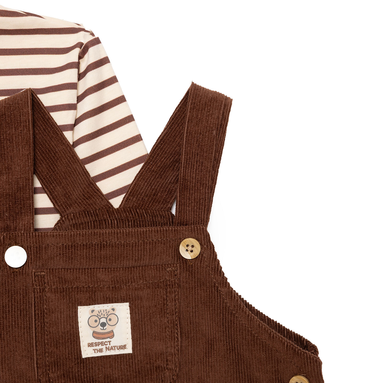 Erkek Bebek Woodland 2 Salopet-Tshirt Fitilli Kadife Dokuma Bisiklet Yaka Uzun Kol Reçme Paça