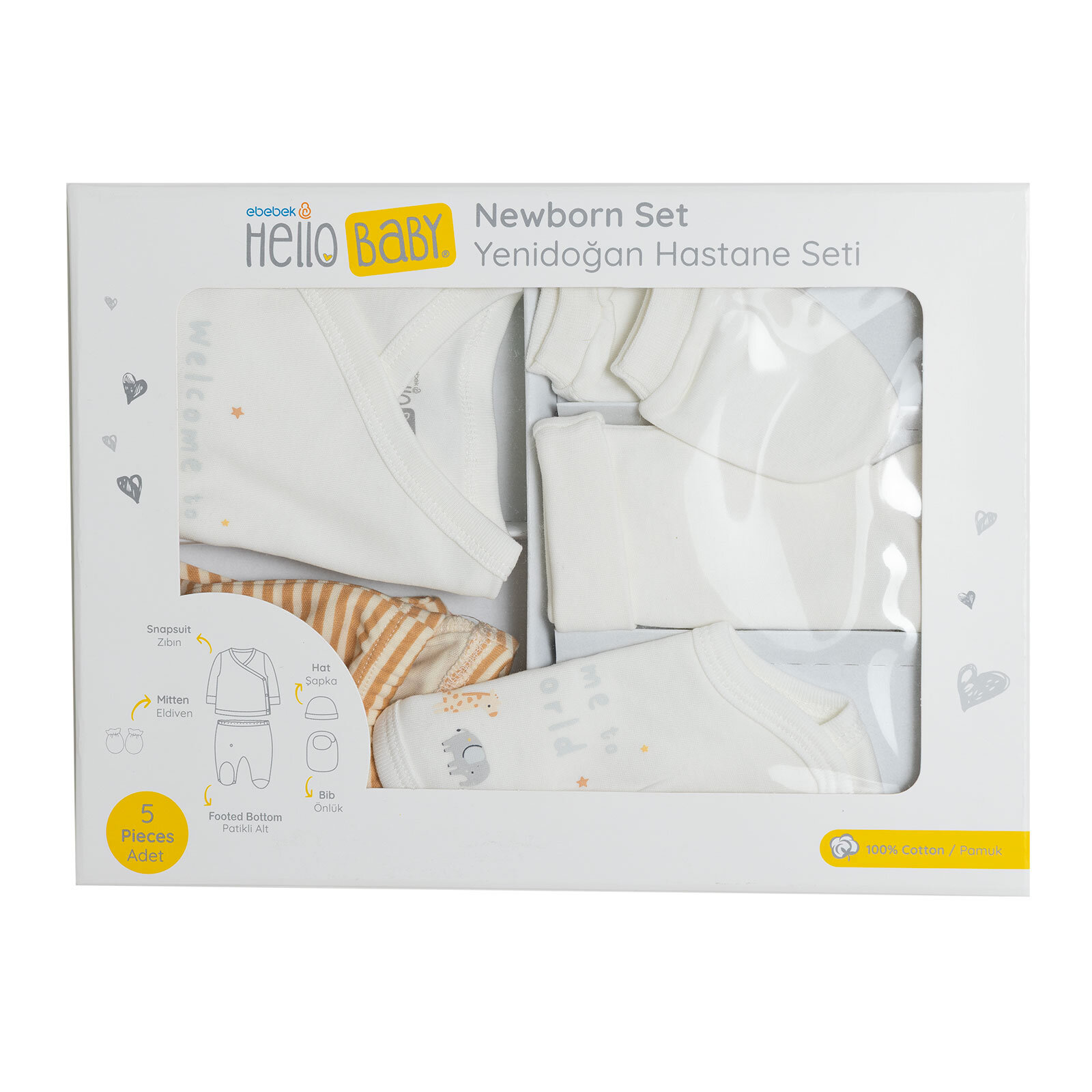 Erkek Bebek Yenidoğan 5li Kutulu Hastane Çıkışı İnterlok Zarf Yaka Uzun Kol Patikli Paça