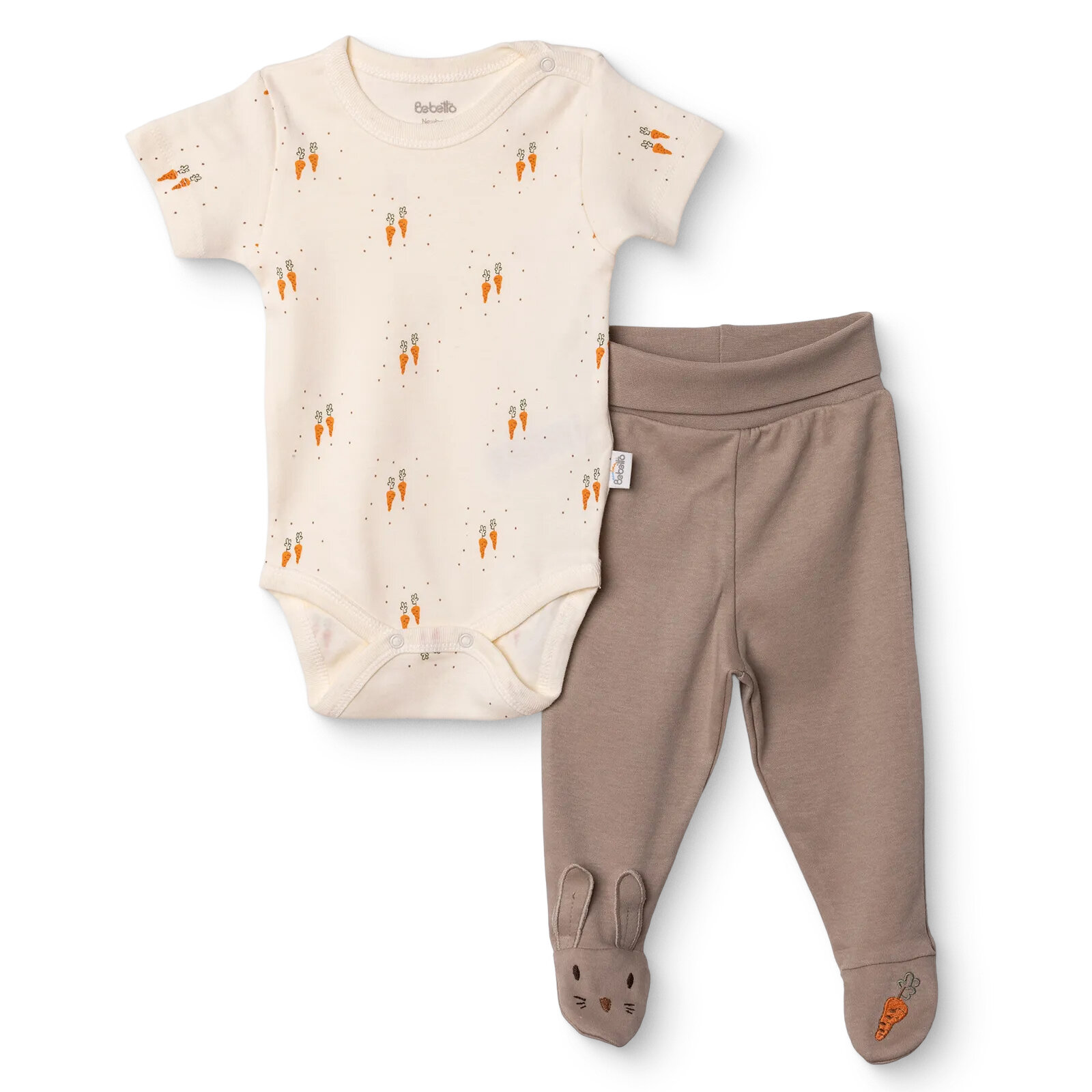 Erkek Bebek Yenidoğan Baby Carrot Body-Patikli Alt Bisiklet Yaka Jakar Örme Kısa Kol Patikli Paça