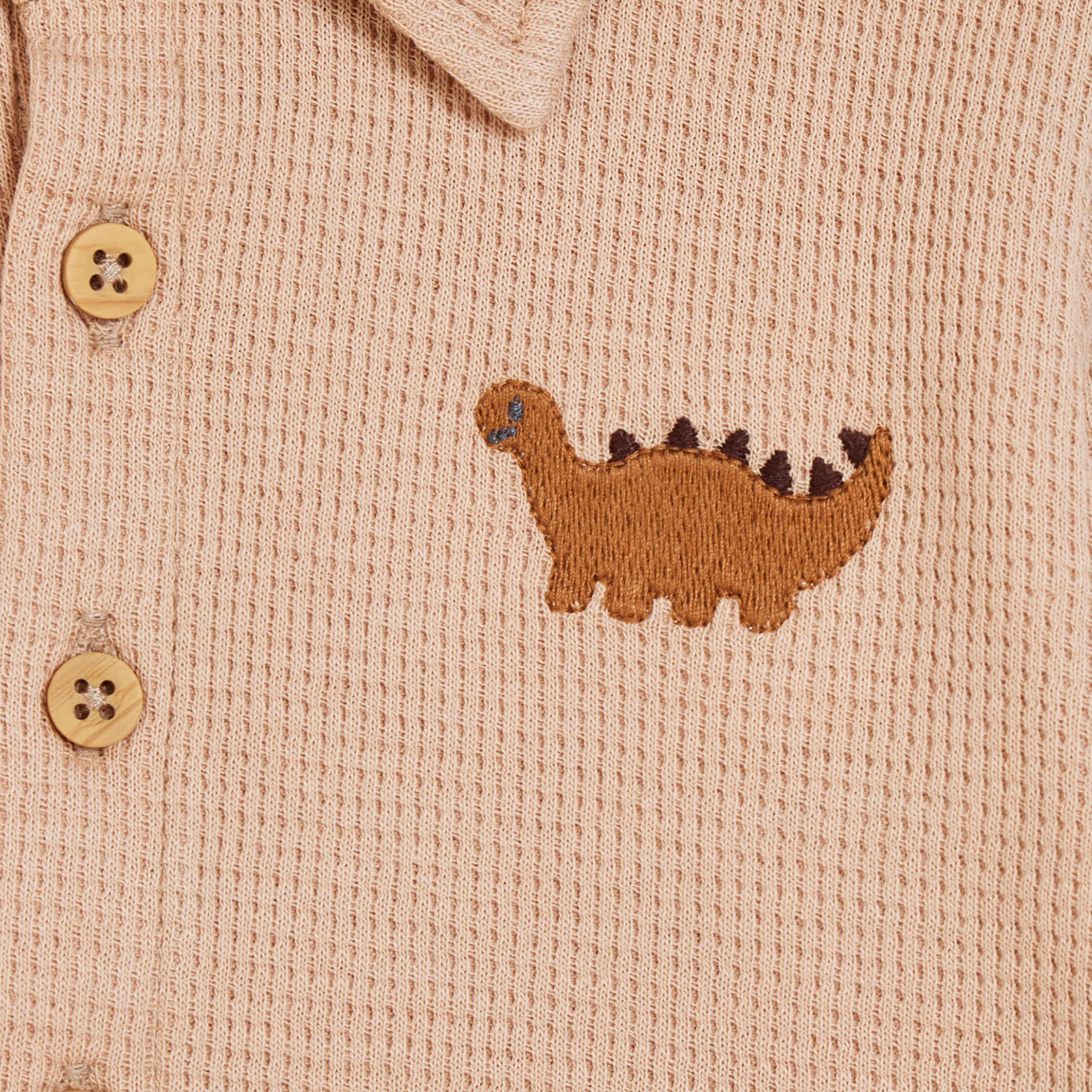 Erkek Bebek Yenidoğan Dino Gömlek-Pantolon Gömlek Yaka Uzun Kol Reçme Paça