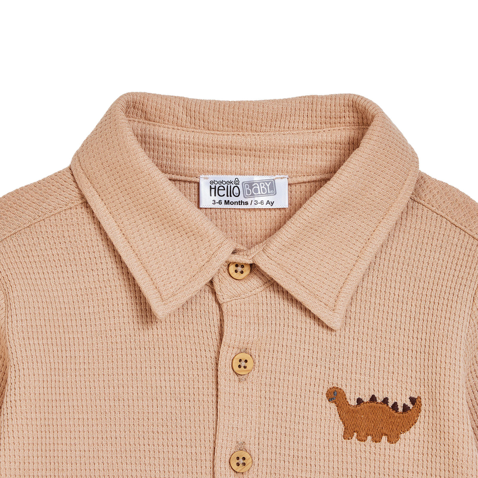 Erkek Bebek Yenidoğan Dino Gömlek-Pantolon Gömlek Yaka Uzun Kol Reçme Paça