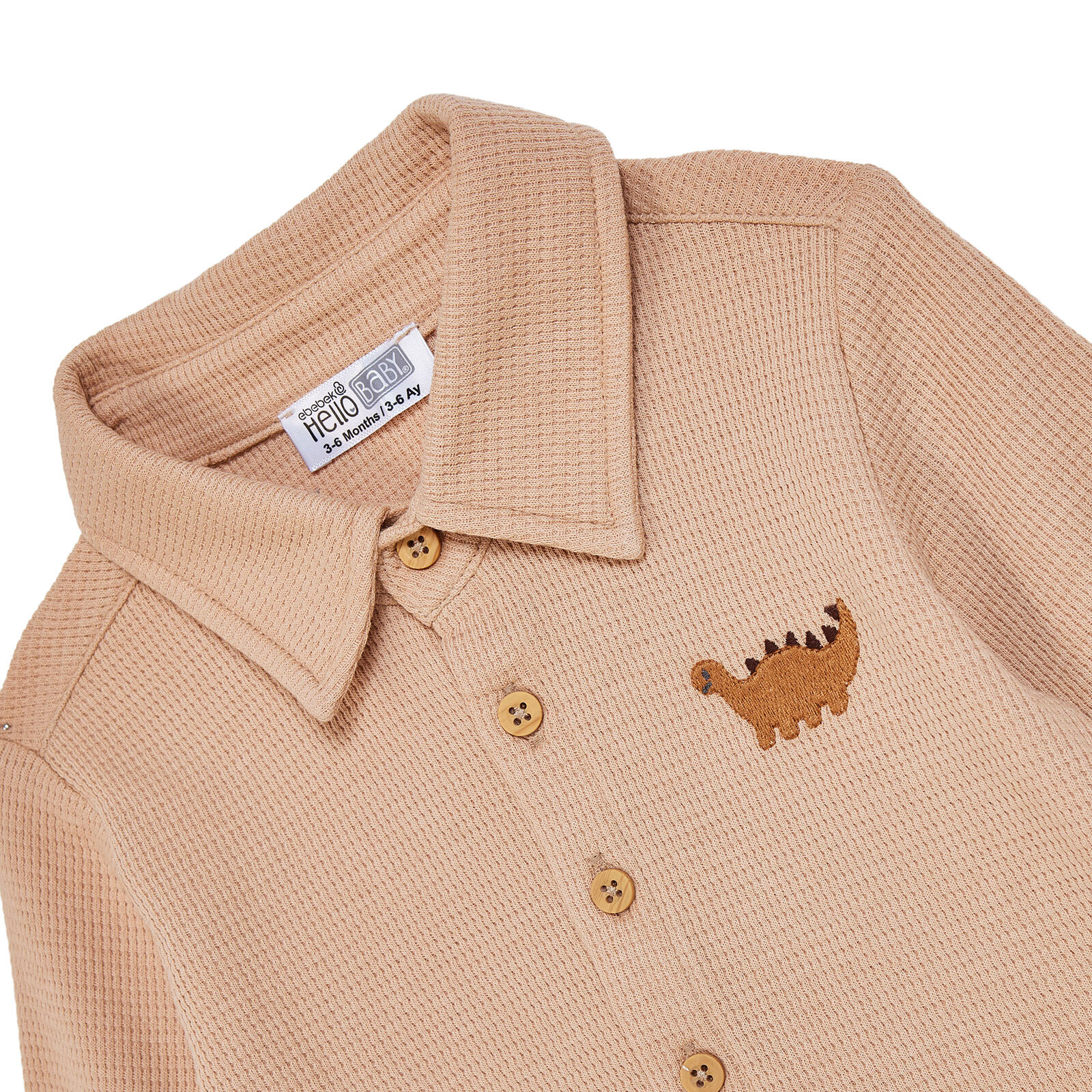 Erkek Bebek Yenidoğan Dino Gömlek-Pantolon Gömlek Yaka Uzun Kol Reçme Paça