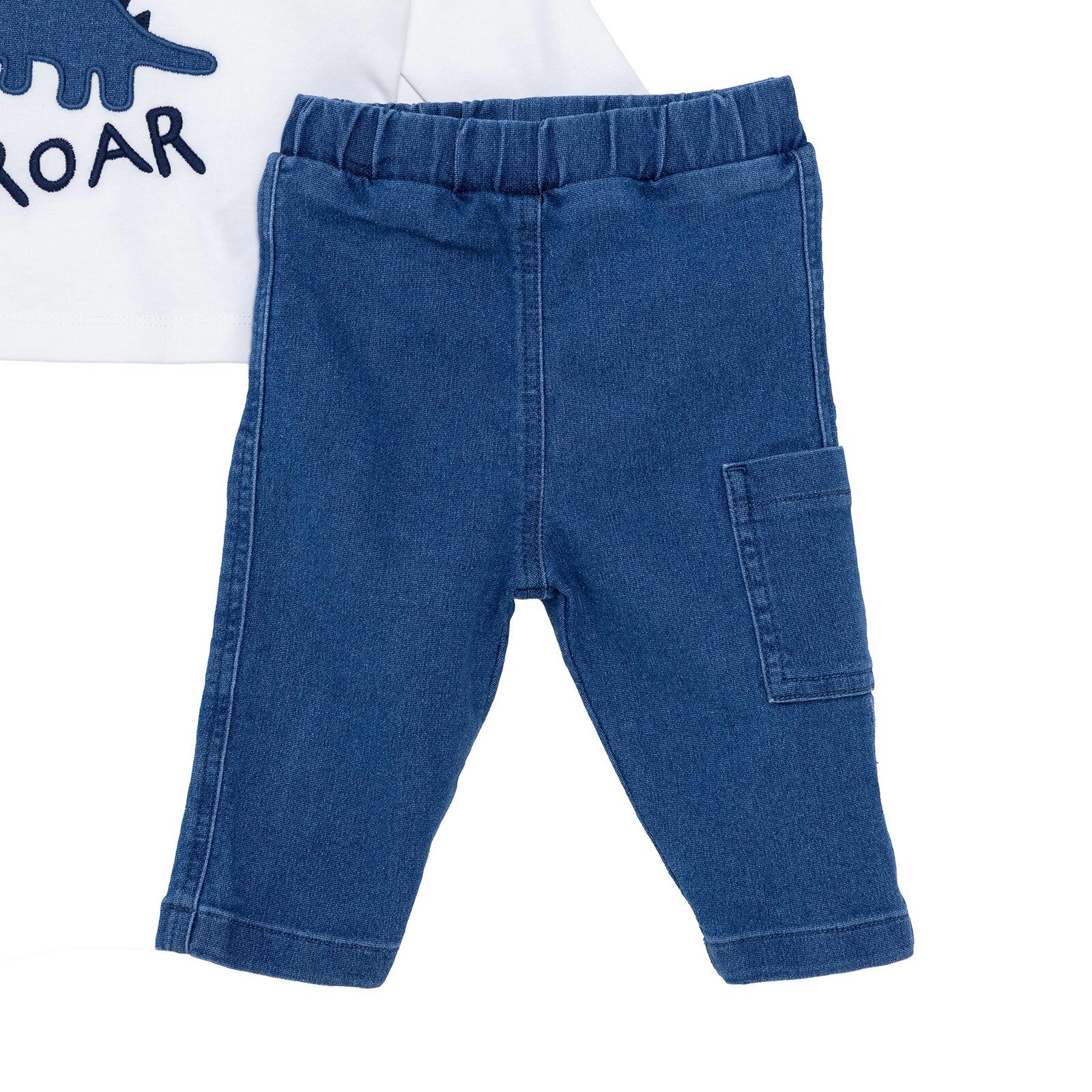 Erkek Bebek Yenidoğan Dino Sweatshirt-Patiksiz Alt Bisiklet Yaka Uzun Kol Patiksiz Paça