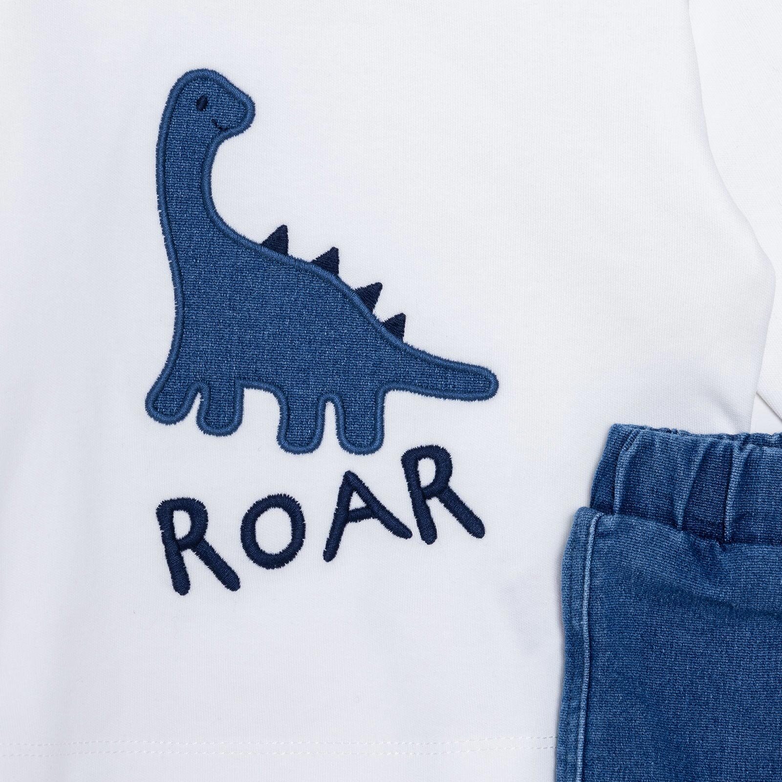 Erkek Bebek Yenidoğan Dino Sweatshirt-Patiksiz Alt Bisiklet Yaka Uzun Kol Patiksiz Paça