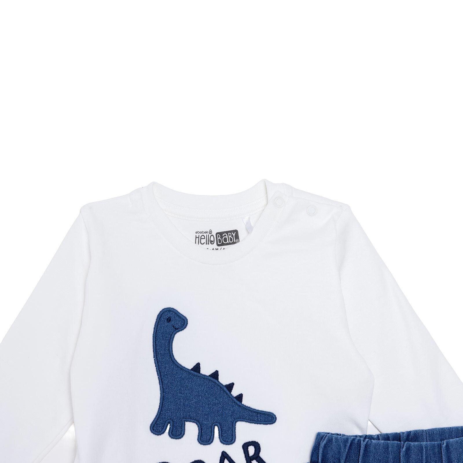 Erkek Bebek Yenidoğan Dino Sweatshirt-Patiksiz Alt Bisiklet Yaka Uzun Kol Patiksiz Paça