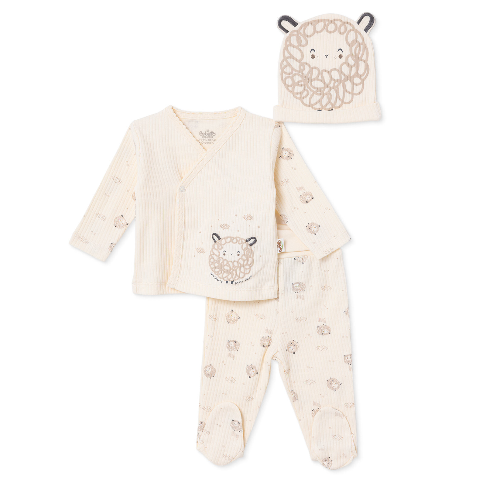 Erkek Bebek Yenidoğan Organic Little Lamb Zıbın-Şapka-Patikli Alt Bisiklet Yaka Uzun Kol Patikli Pa Erkek Bebek Yenidoğan Organic Little Lamb Zıbın-Şapka-Patikli Alt Bisiklet Yaka Uzun Kol Patikli Pa