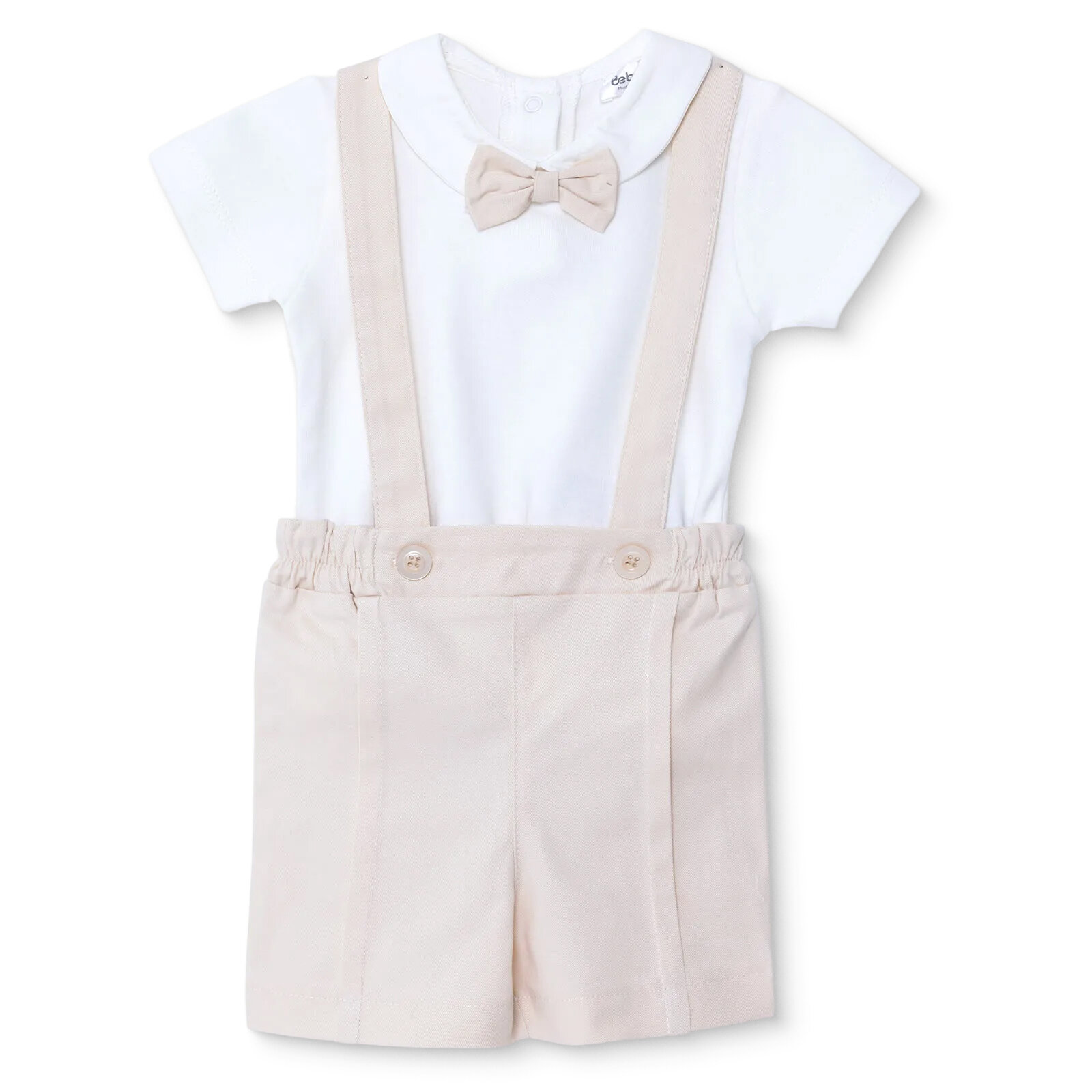 Erkek Bebek Yenidoğan Şort Salopet-Tshirt Little Boss Gabardin Gömlek Yaka Kısa Kol Reçme Paça