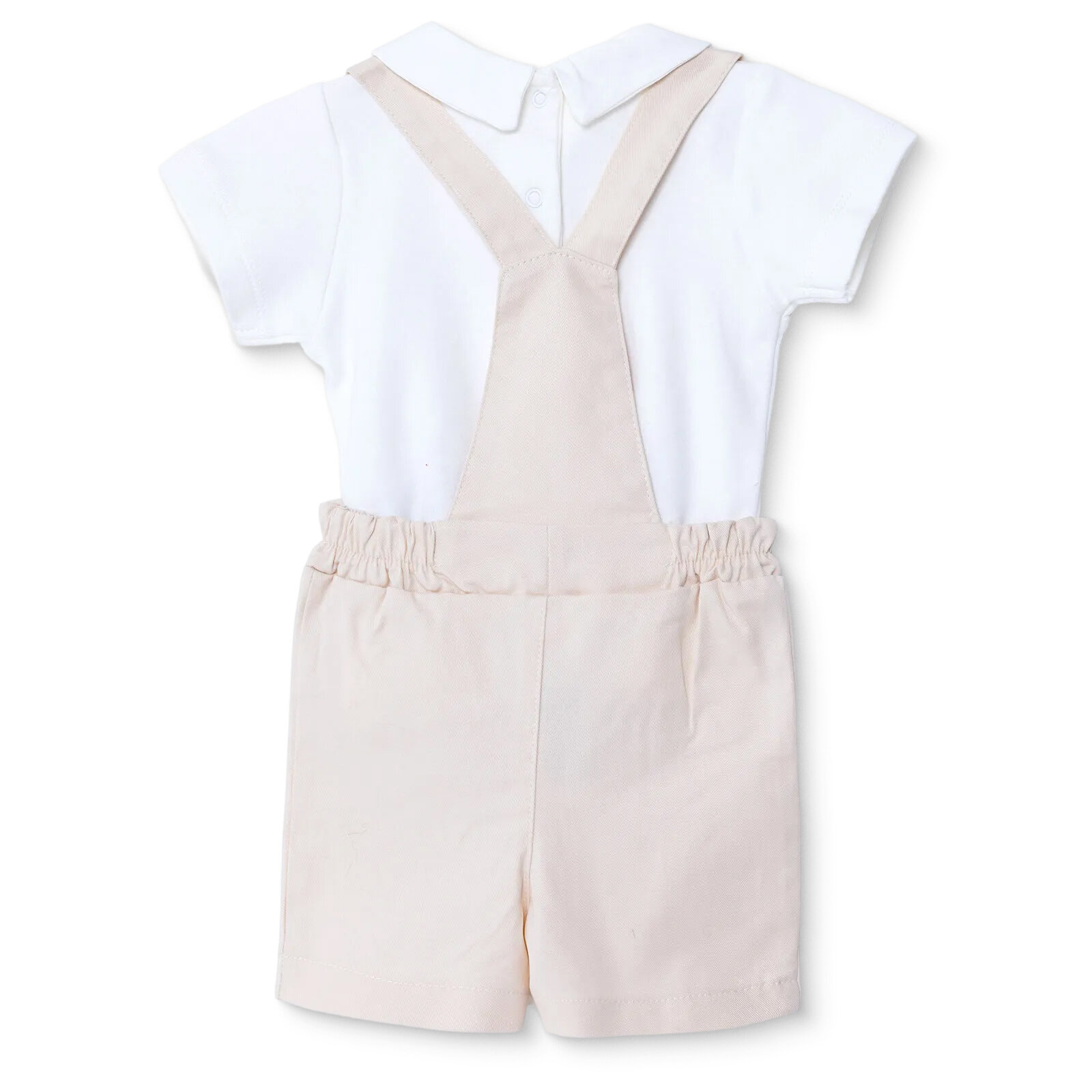 Erkek Bebek Yenidoğan Şort Salopet-Tshirt Little Boss Gabardin Gömlek Yaka Kısa Kol Reçme Paça