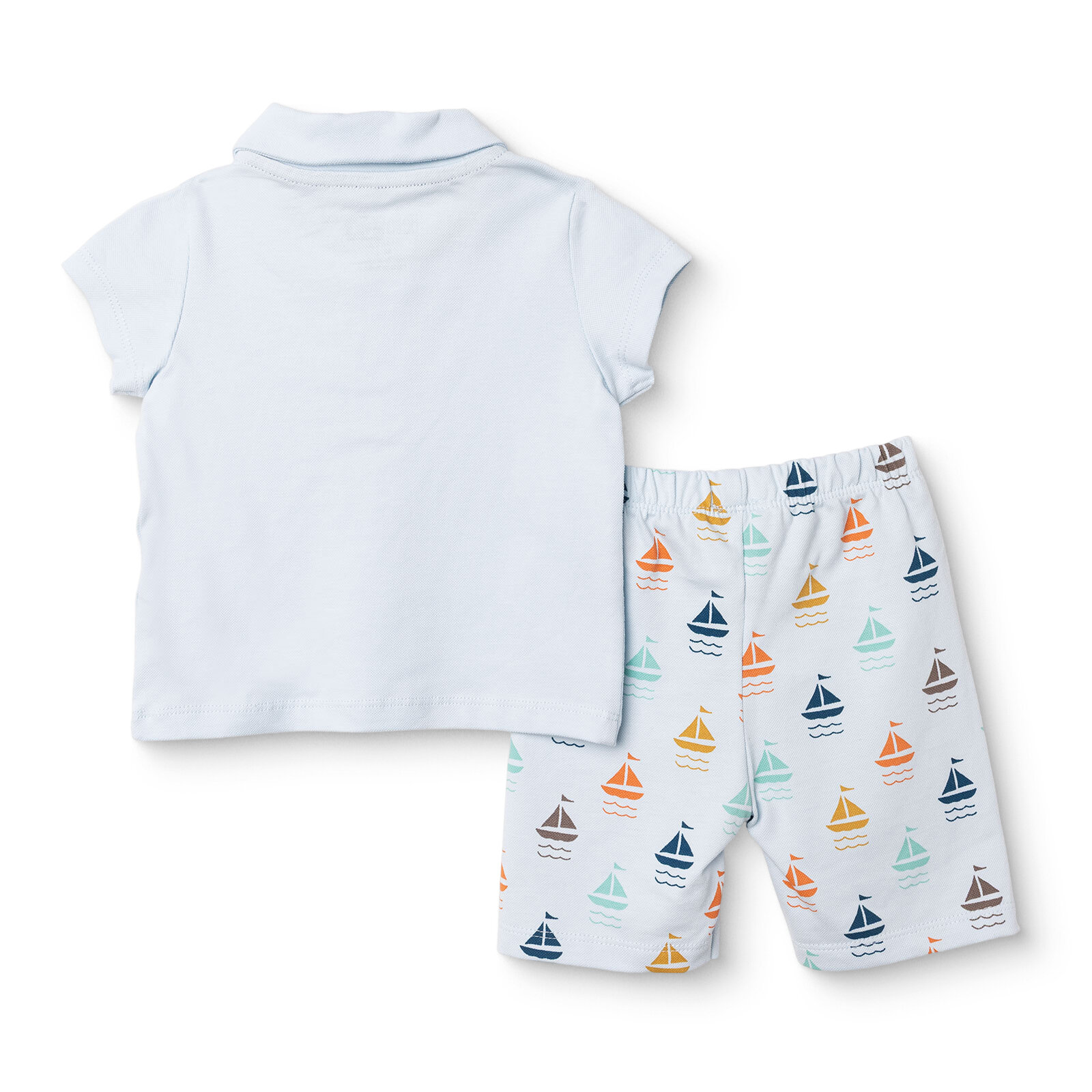 Erkek Bebek Yenidoğan Tshirt-Şort Gömlek Yaka Kısa Kol Reçme Paça