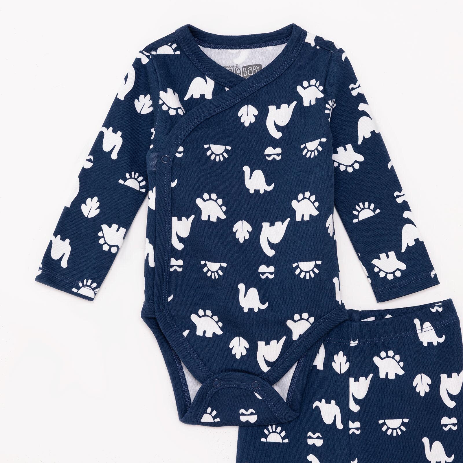 Erkek Bebek Yenidoğan Zıbın Body-Patikli Alt İnterlok Zarf Yaka Uzun Kol Patikli Paça