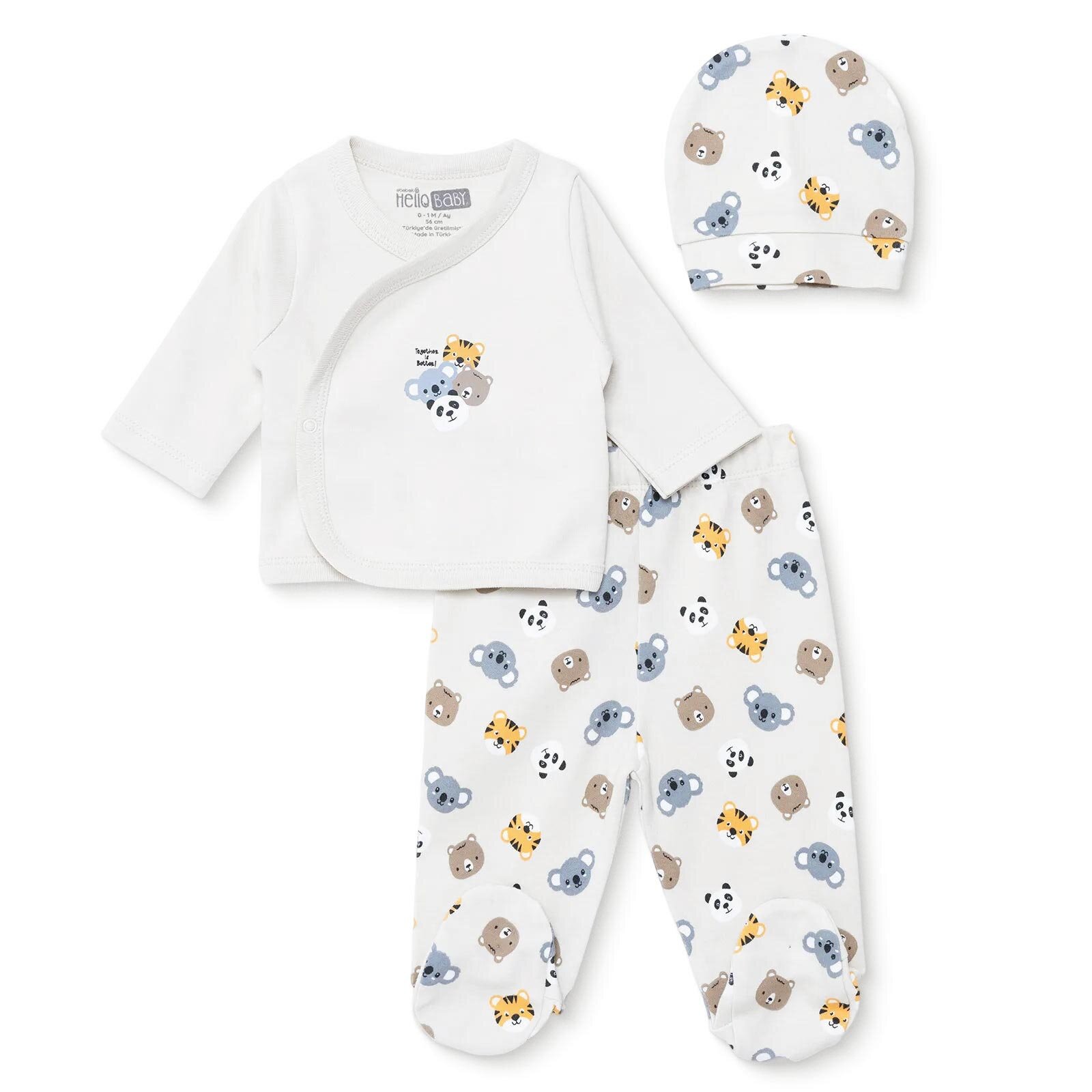 Erkek Bebek Yenidoğan Zıbın-Şapka-Patikli Alt İnterlok Zarf Yaka Uzun Kol Patikli Paça