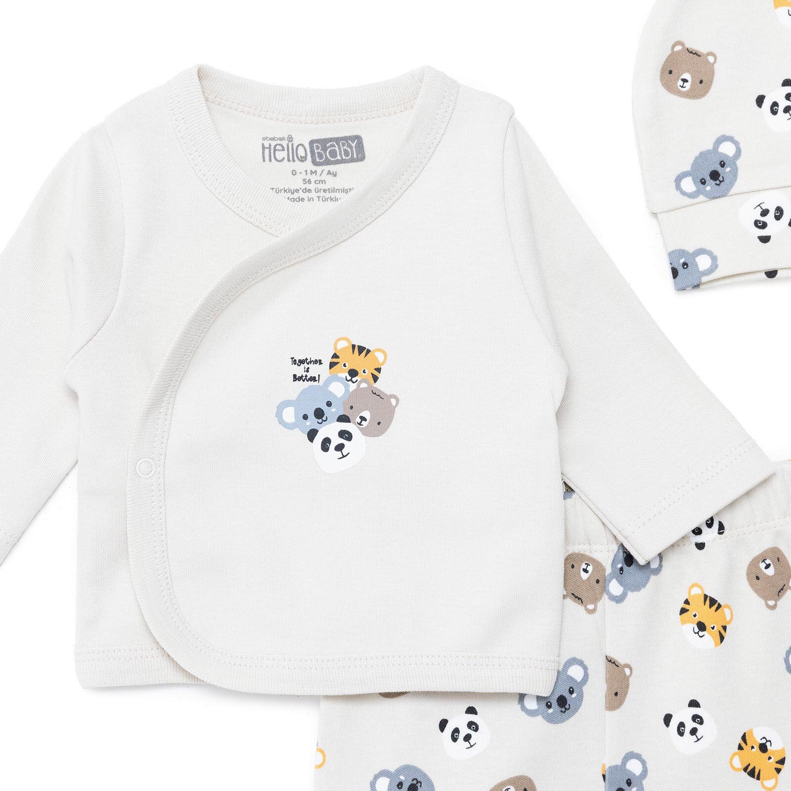 Erkek Bebek Yenidoğan Zıbın-Şapka-Patikli Alt İnterlok Zarf Yaka Uzun Kol Patikli Paça