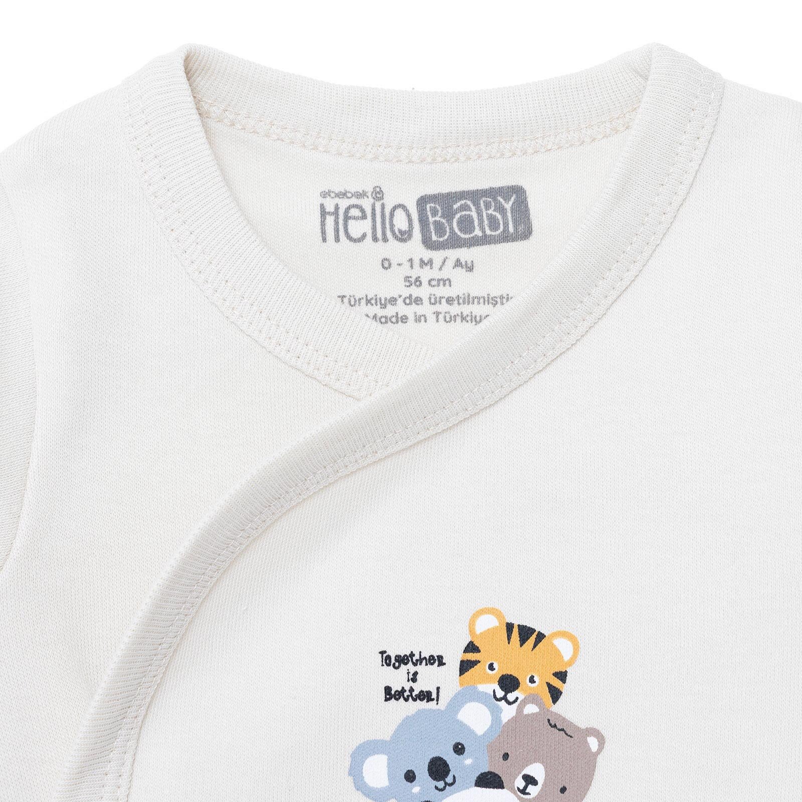 Erkek Bebek Yenidoğan Zıbın-Şapka-Patikli Alt İnterlok Zarf Yaka Uzun Kol Patikli Paça