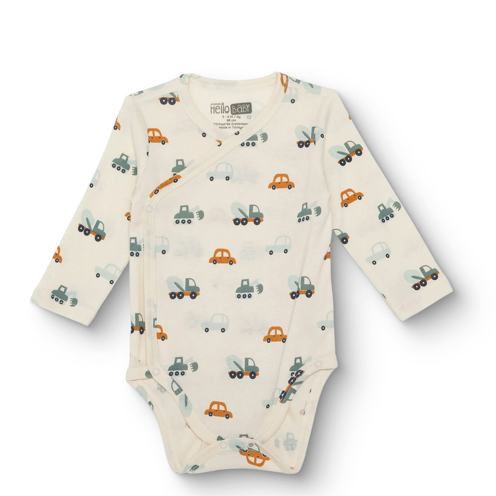 Erkek Bebek Zıbın Body İnterlok V Yaka Uzun Kol
